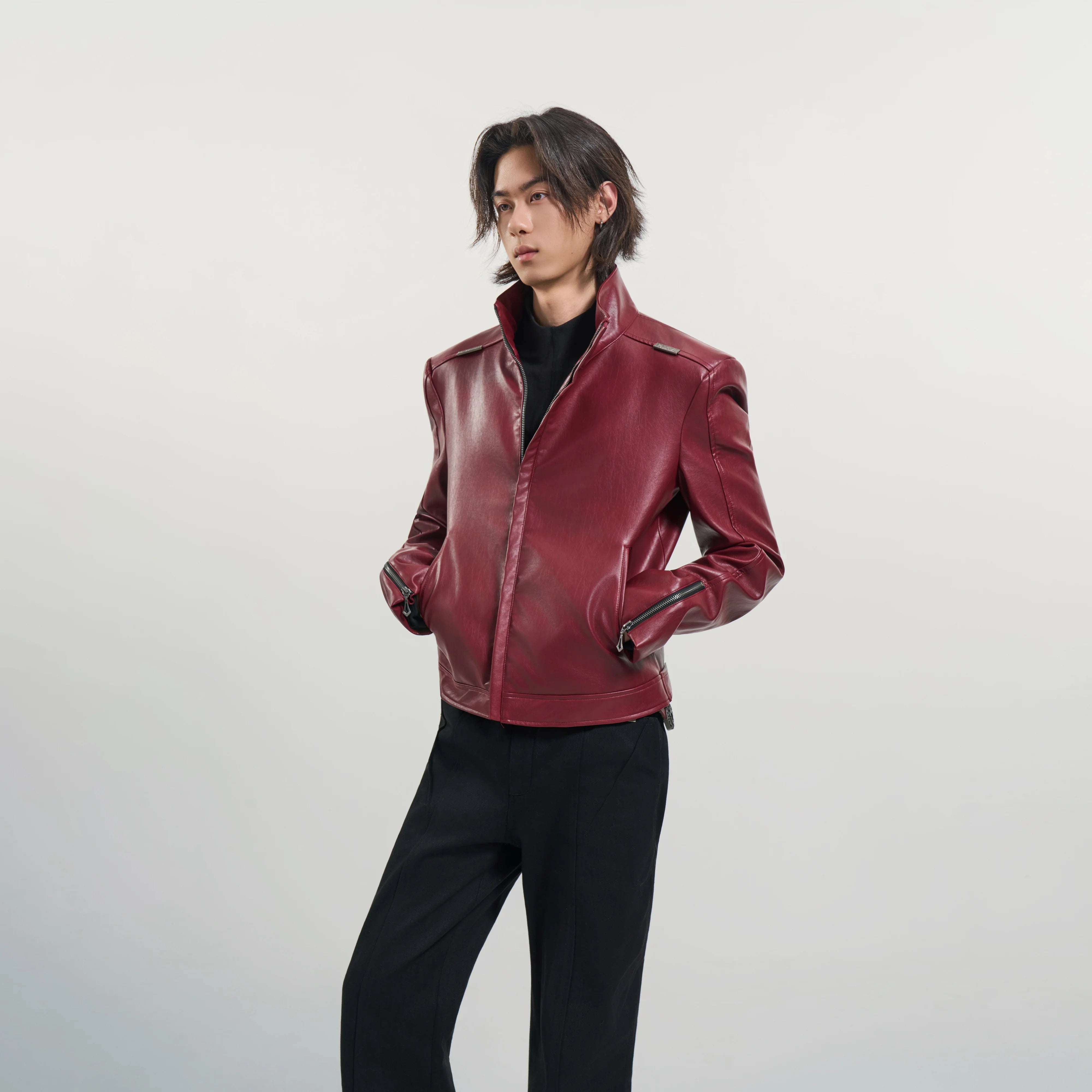 Y OFFICIAL Minimalist Structured PU Leather Jacket