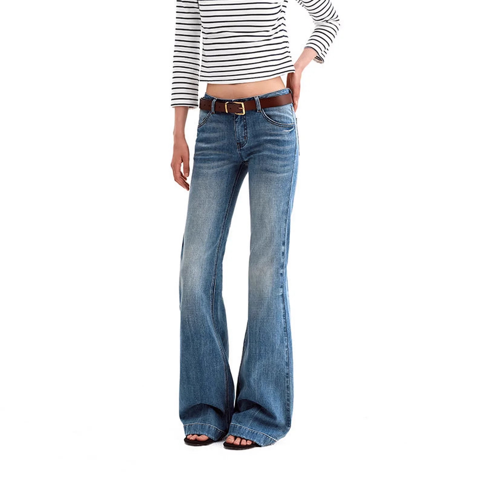 PUKI Mid-Low Waist Flared Stretch Jeans