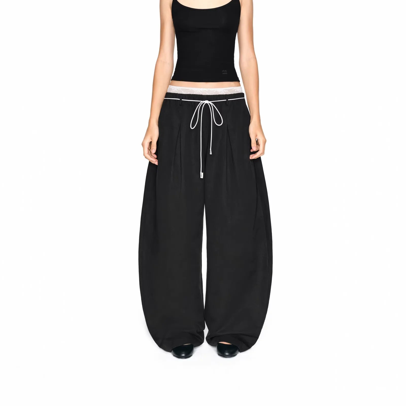 PUKI Women's Lace Waist Layered Wide-Leg Pants