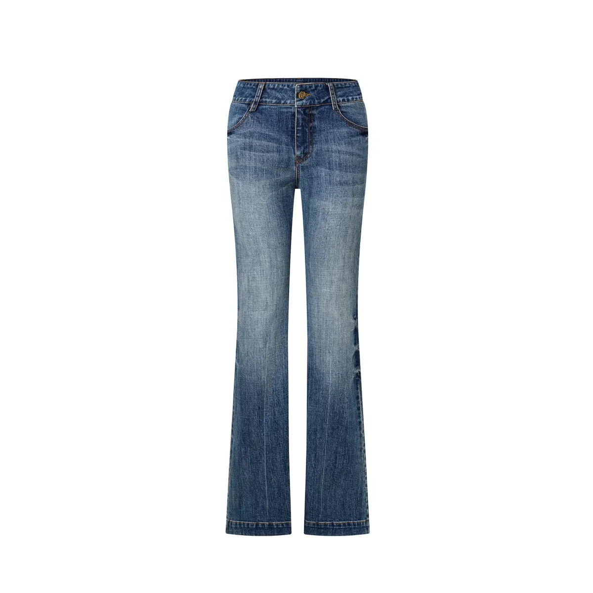 PUKI 12oz Deep Blue Low-Rise Flared Jeans with Vertical Slub