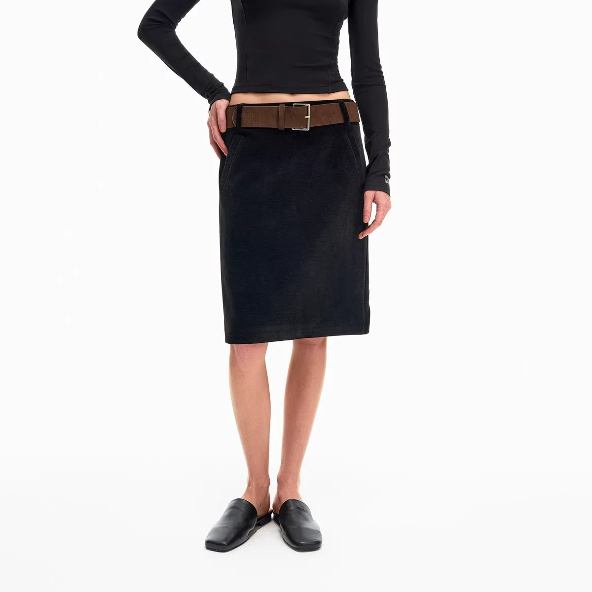 PUKI Textured Slim-Fit Bodycon Skirt