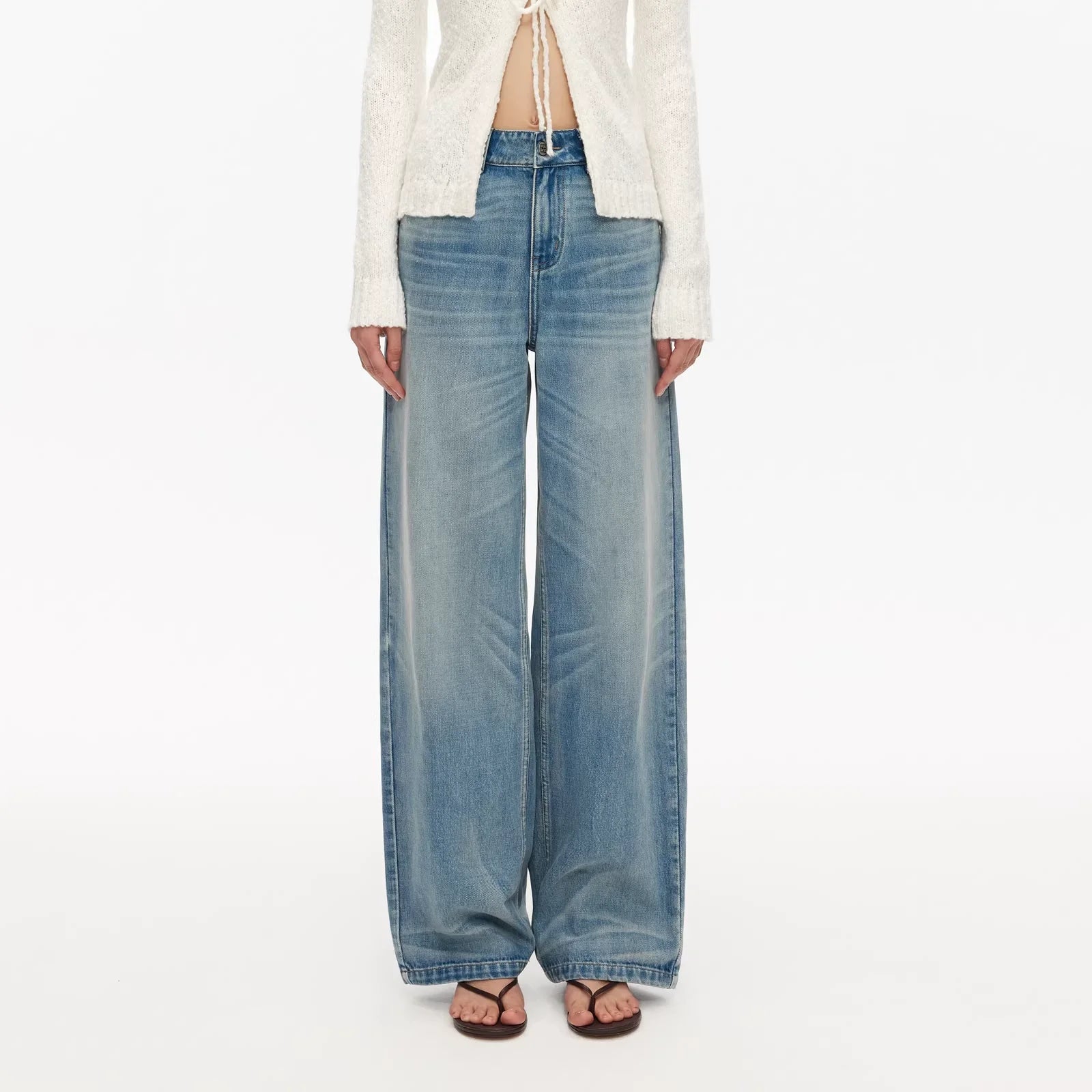 PUKI Women's Mid-Rise Wide-Leg Light Blue Jeans