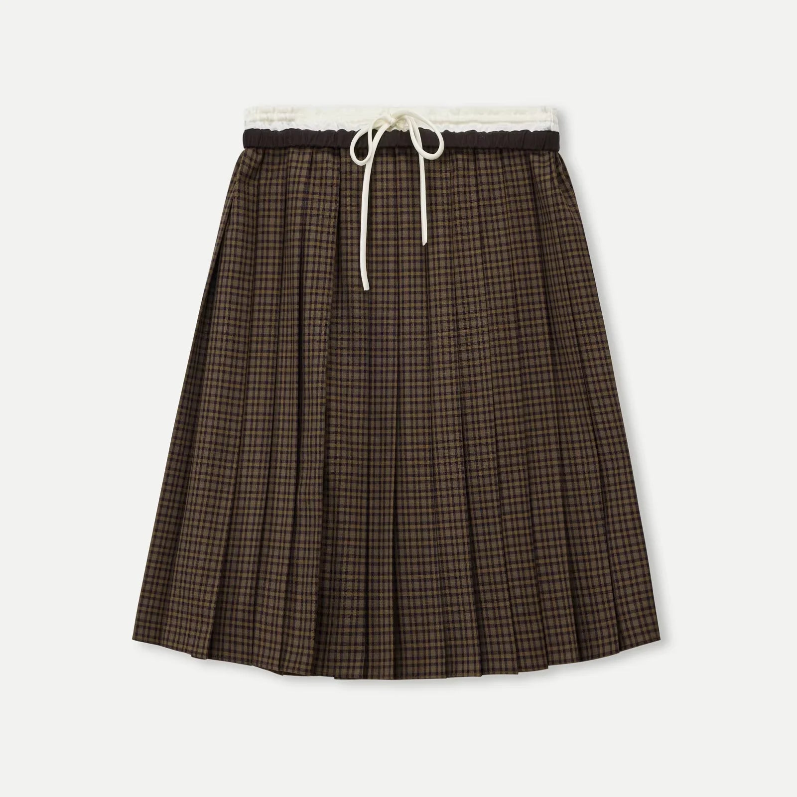 PUKI Plaid Pleated Skirt with Contrast Waistband