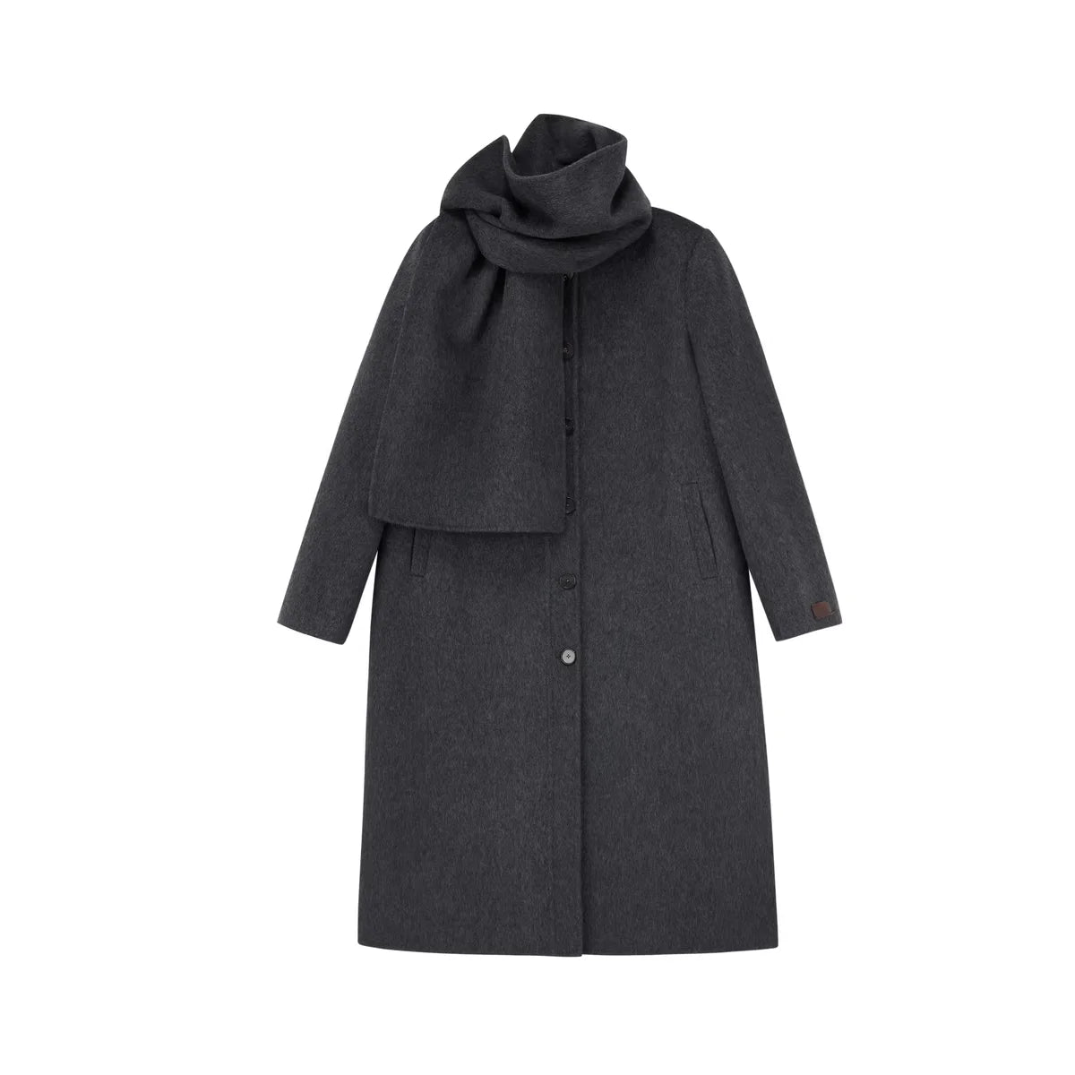 PUKI 65% Wool Double-Sided Long Scarf Coat