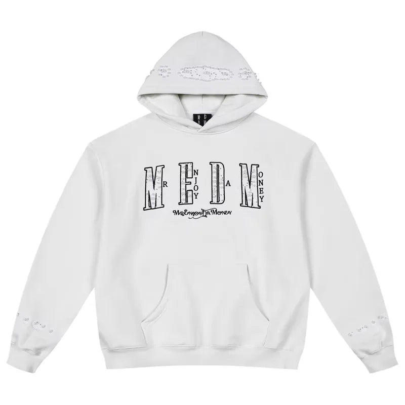 MEDM Women's Oversized Hooded Sweatshirt with Embroidered Lettering and Patch Details