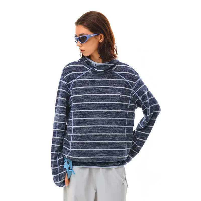 FPA Women's Knitted Striped Hoodie with Thumbholes for Outdoor Sports