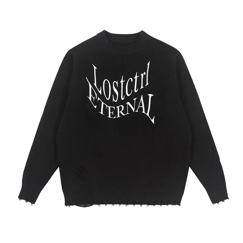 LOSTCTRL Unisex Letter Print Knit Sweater - Autumn Winter Oversized Fit