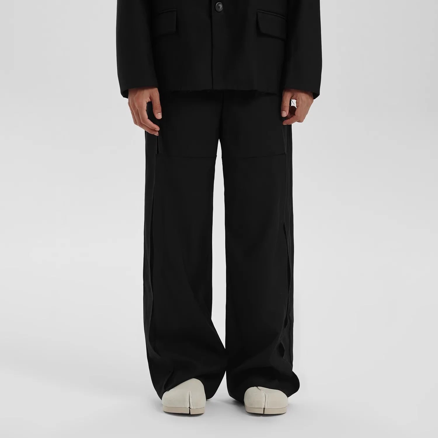 LOSTCTRL Men's Deconstructed Raw Hem Straight-Leg Trousers