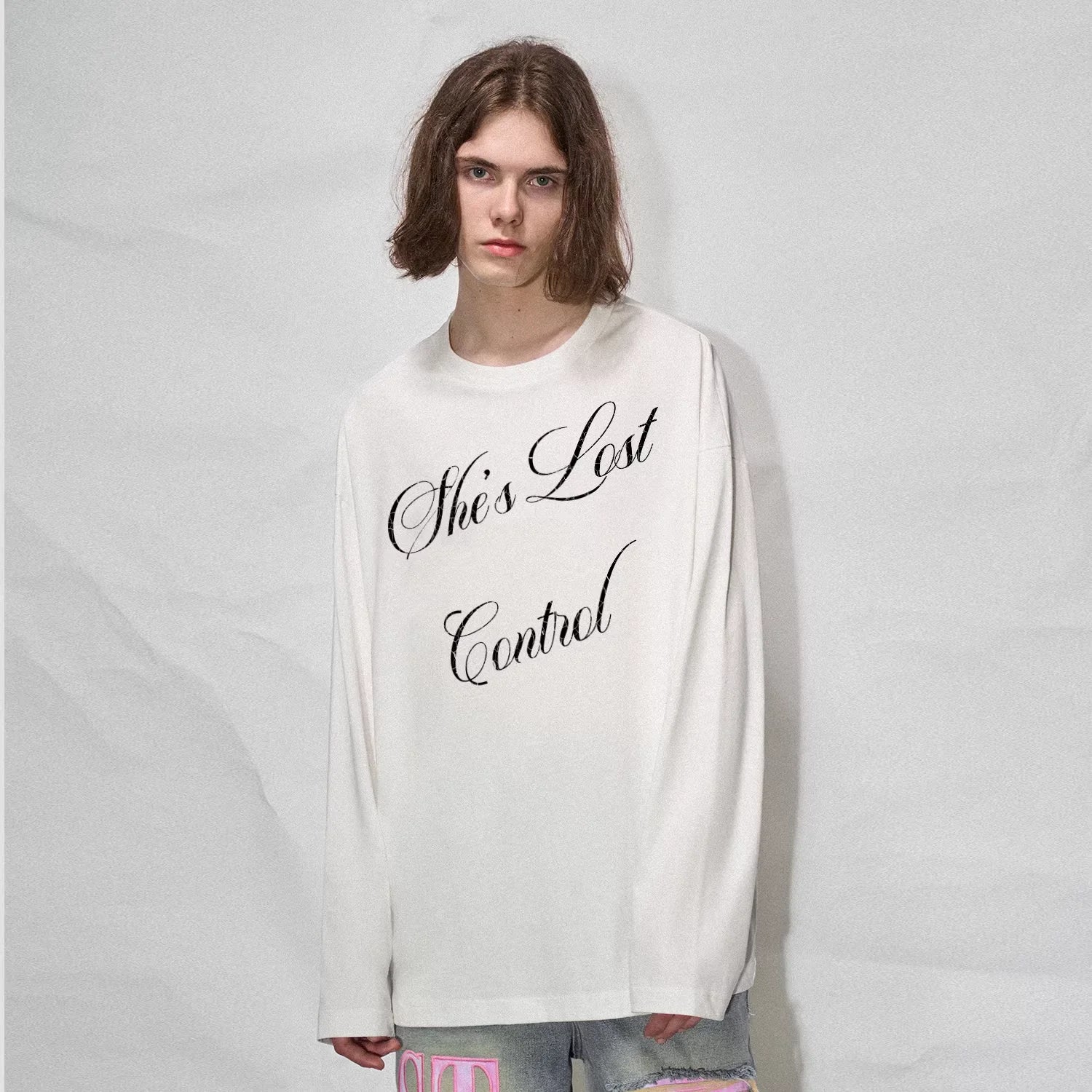 LOSTCTRL Vintage Letter Print Long Sleeve Crew Neck T-Shirt – Unisex Loose Fit