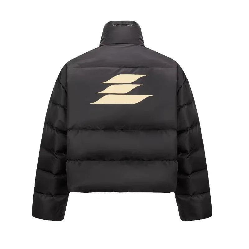 LOSTCTRL Unisex Cotton-Padded Thick Warm Jacket with Geometric Back Logo