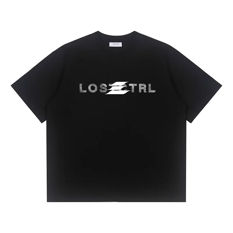 LOSTCTRL Men's Distressed Logo Oversized Short Sleeve T-Shirt