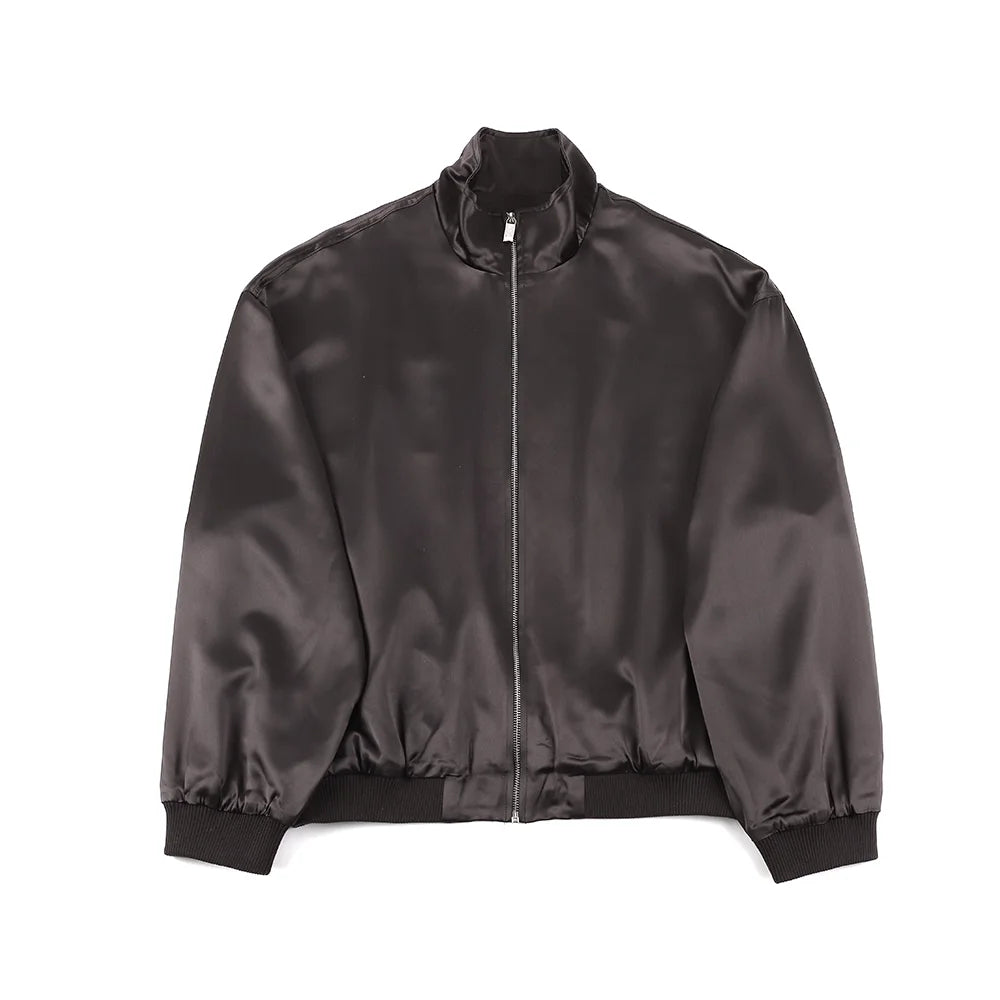 AFterTaste Black Satin High Neck Bomber Jacket