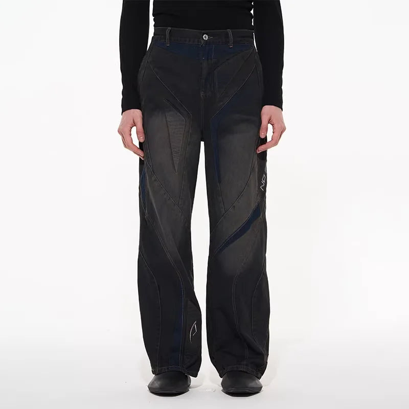 BLINDNOPLAN 3D Patchwork Wide-Leg Washed Jeans