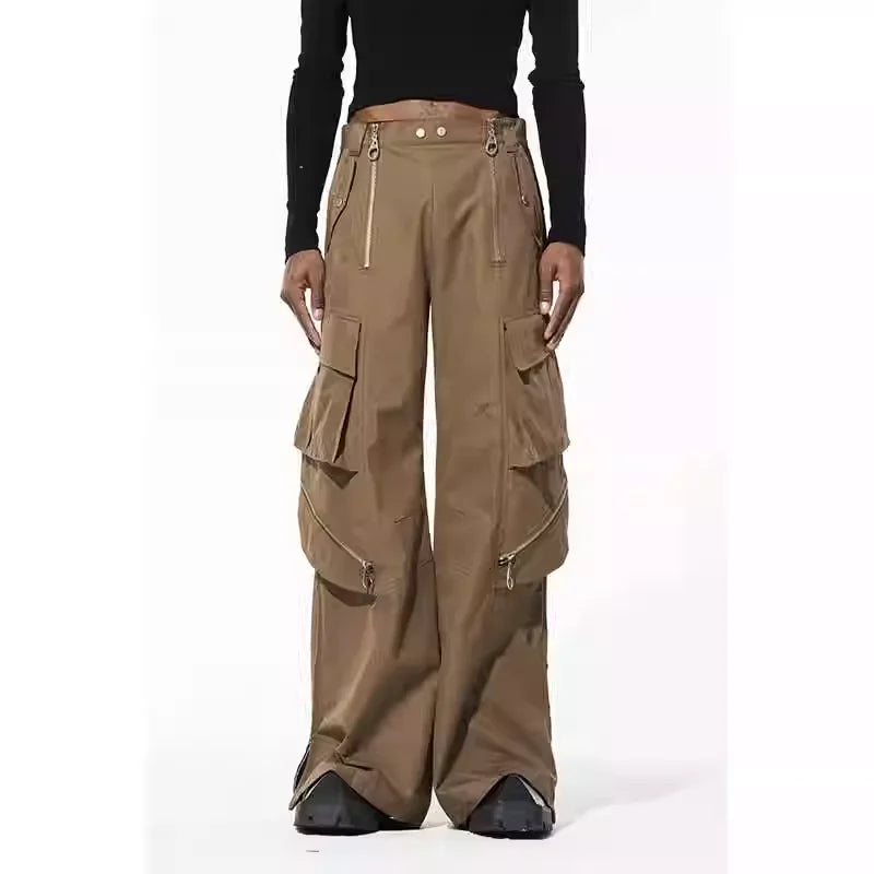 BLINDNOPLAN Men's Multi-Zipper Velour Cargo Pants