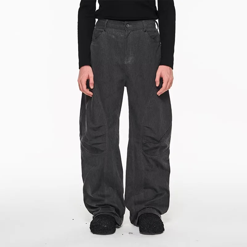 BLINDNOPLAN Men's Asymmetrical Pleated Wide-Leg Cotton Work Pants