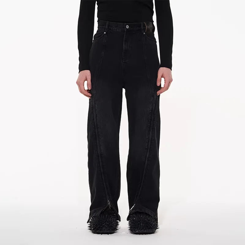 BLINDNOPLAN Men's Multi-Zip Split Hem Denim Pants