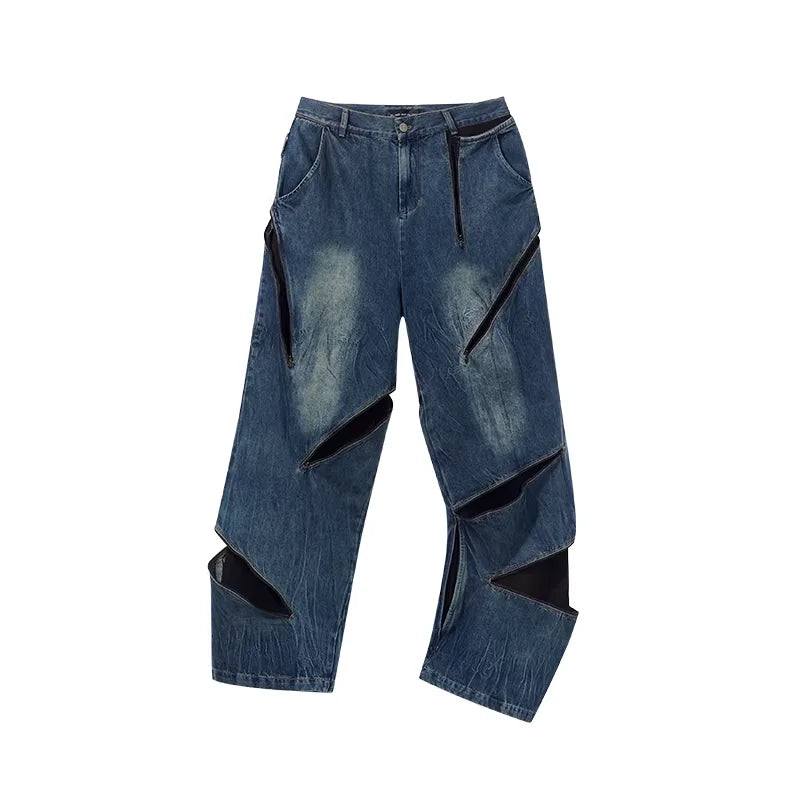 BLINDNOPLAN Distressed Deconstructed Wide-Leg Jeans