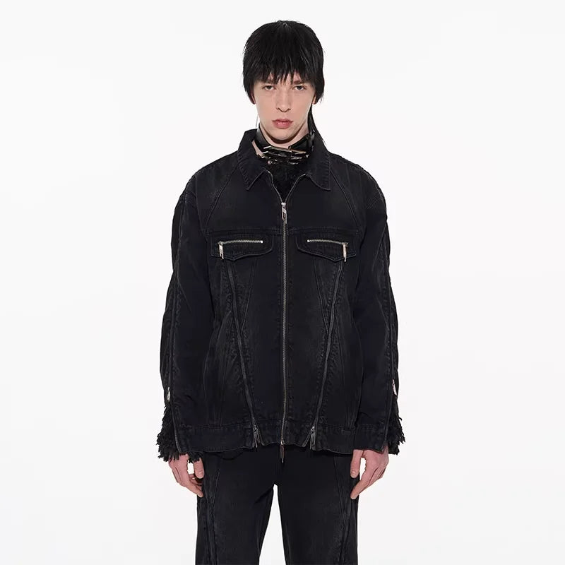 BLINDNOPLAN Washed Multi-Zip Panel Denim Jacket