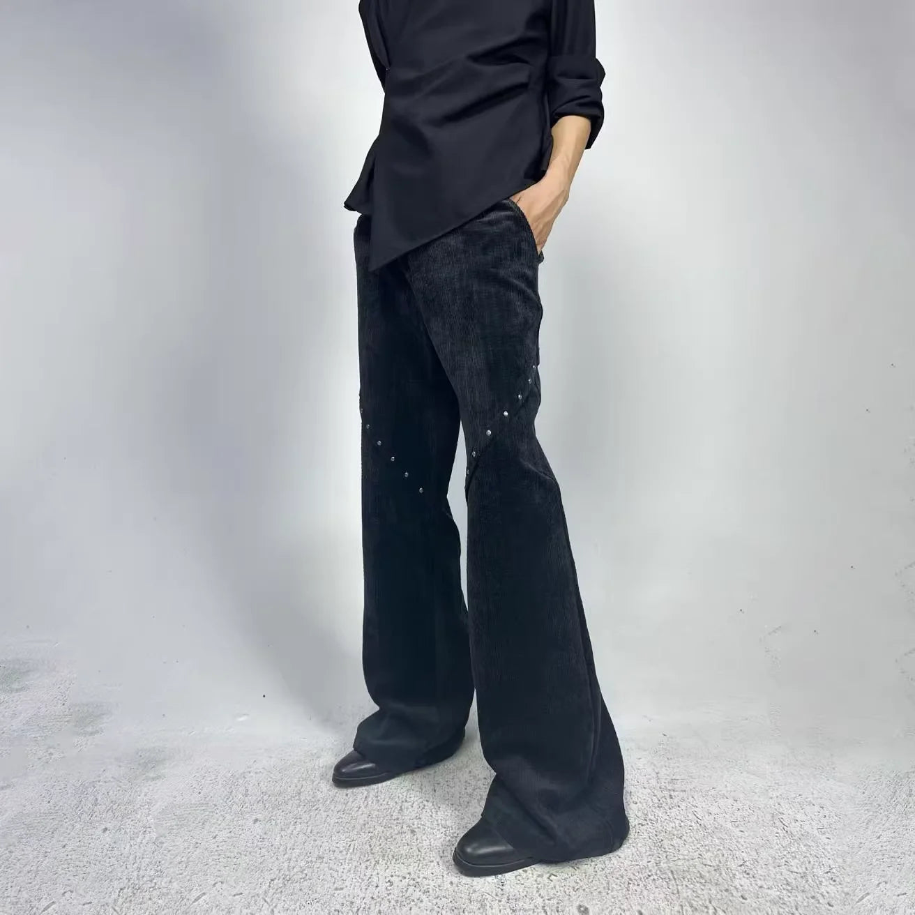 Y OFFICIAL Men's Studded Flared Corduroy Trousers