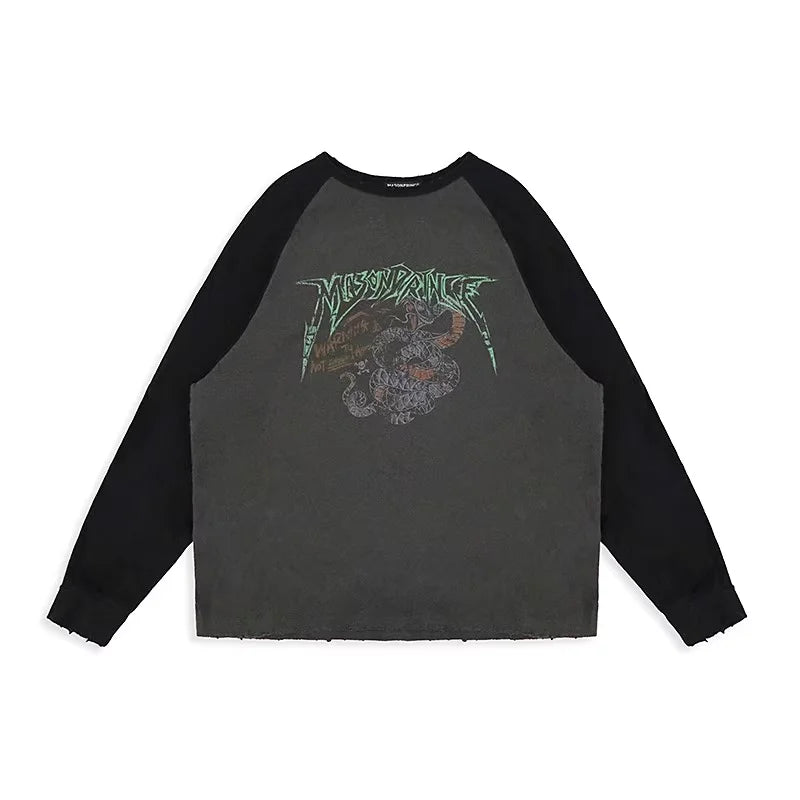 MASONPRINCE Hand-Drawn Graphic Raglan Long Sleeve T-Shirt