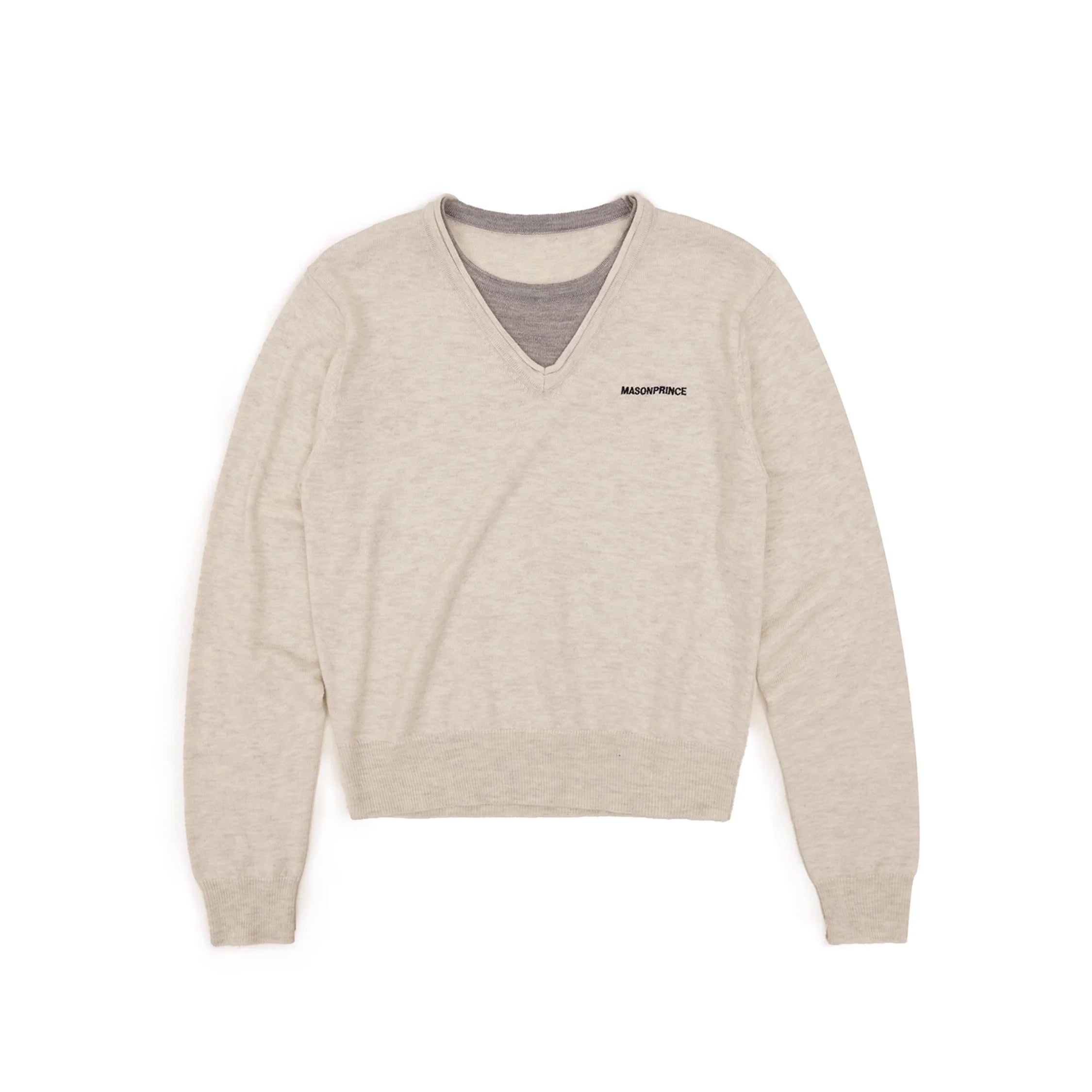 MASONPRINCE Color-Block Faux Two-Piece Embroidered Wool Sweater