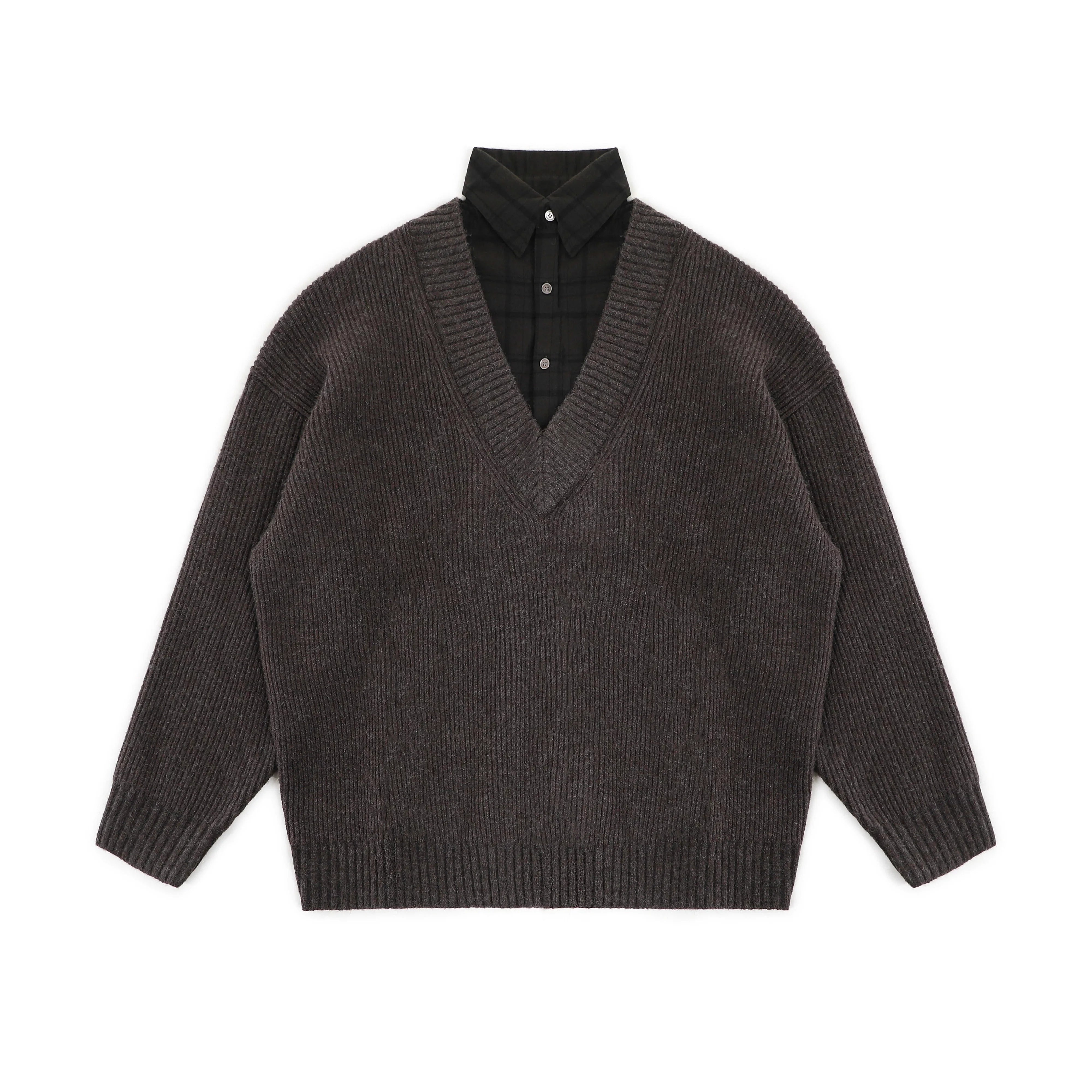MASONPRINCE Elastic Herringbone Knit V-Neck Sweater