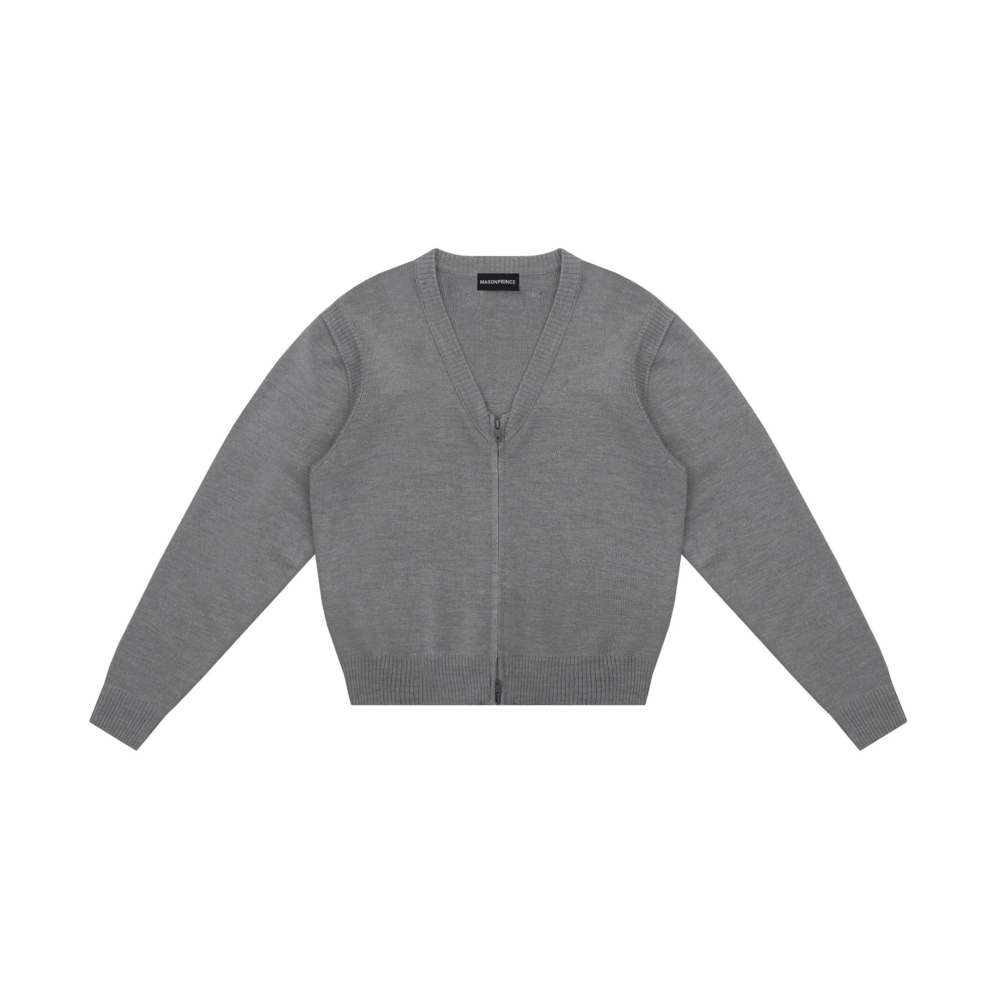 MASONPRINCE Washed Wool V-Neck Zip Cardigan