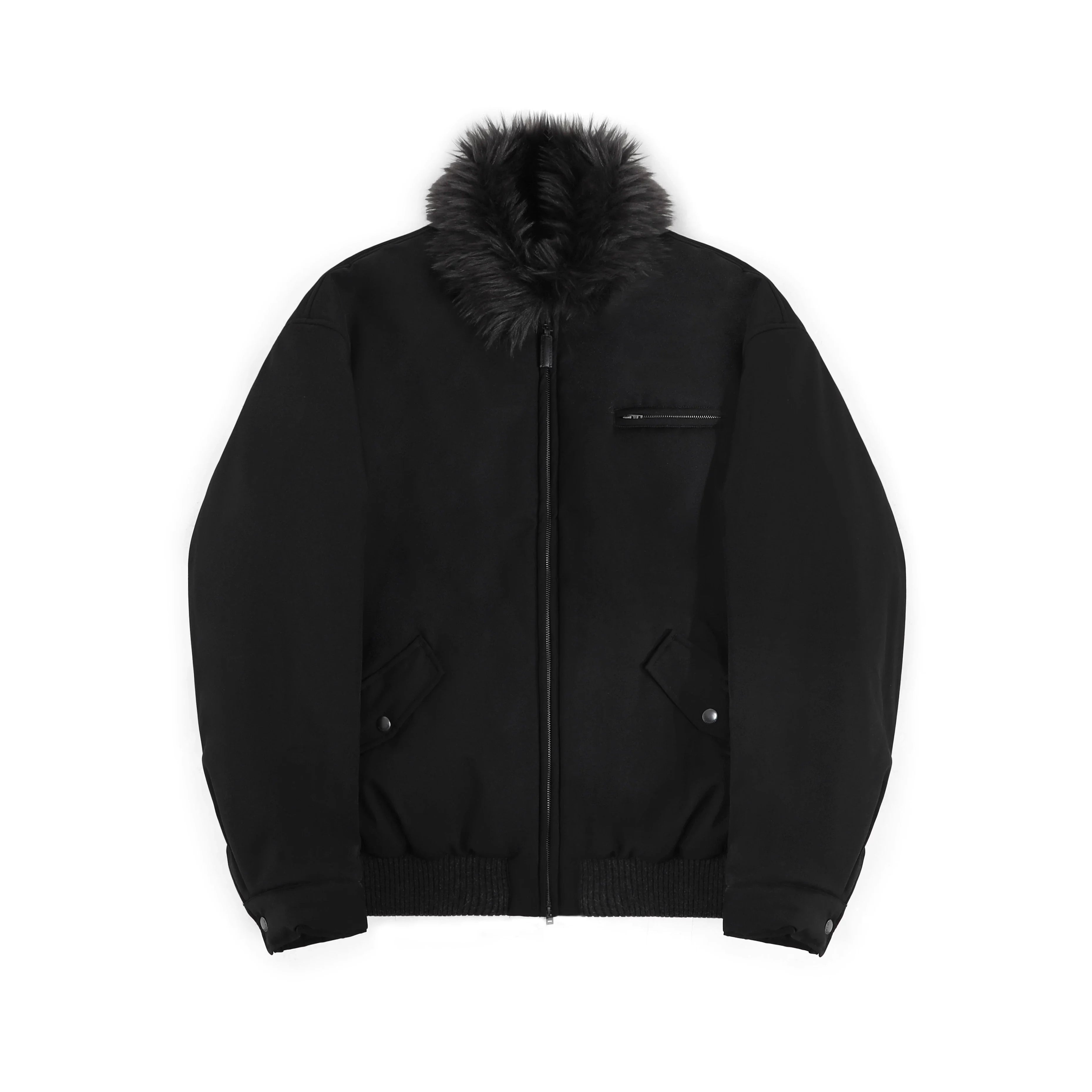 MASONPRINCE Men's Patchwork Leather Bomber Jacket with Long-Hair Collar