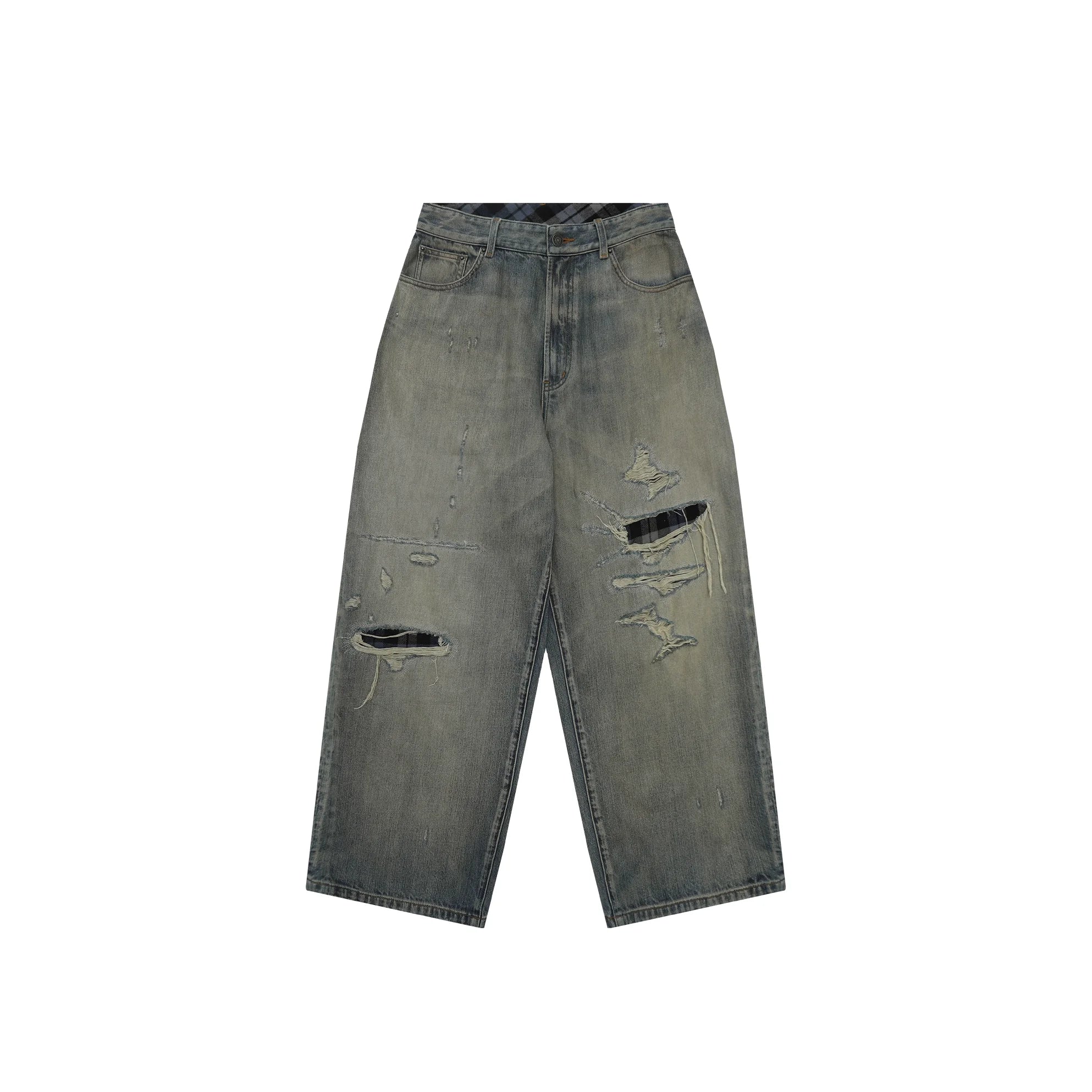 MASONPRINCE Distressed Patchwork Wide-Leg Jeans