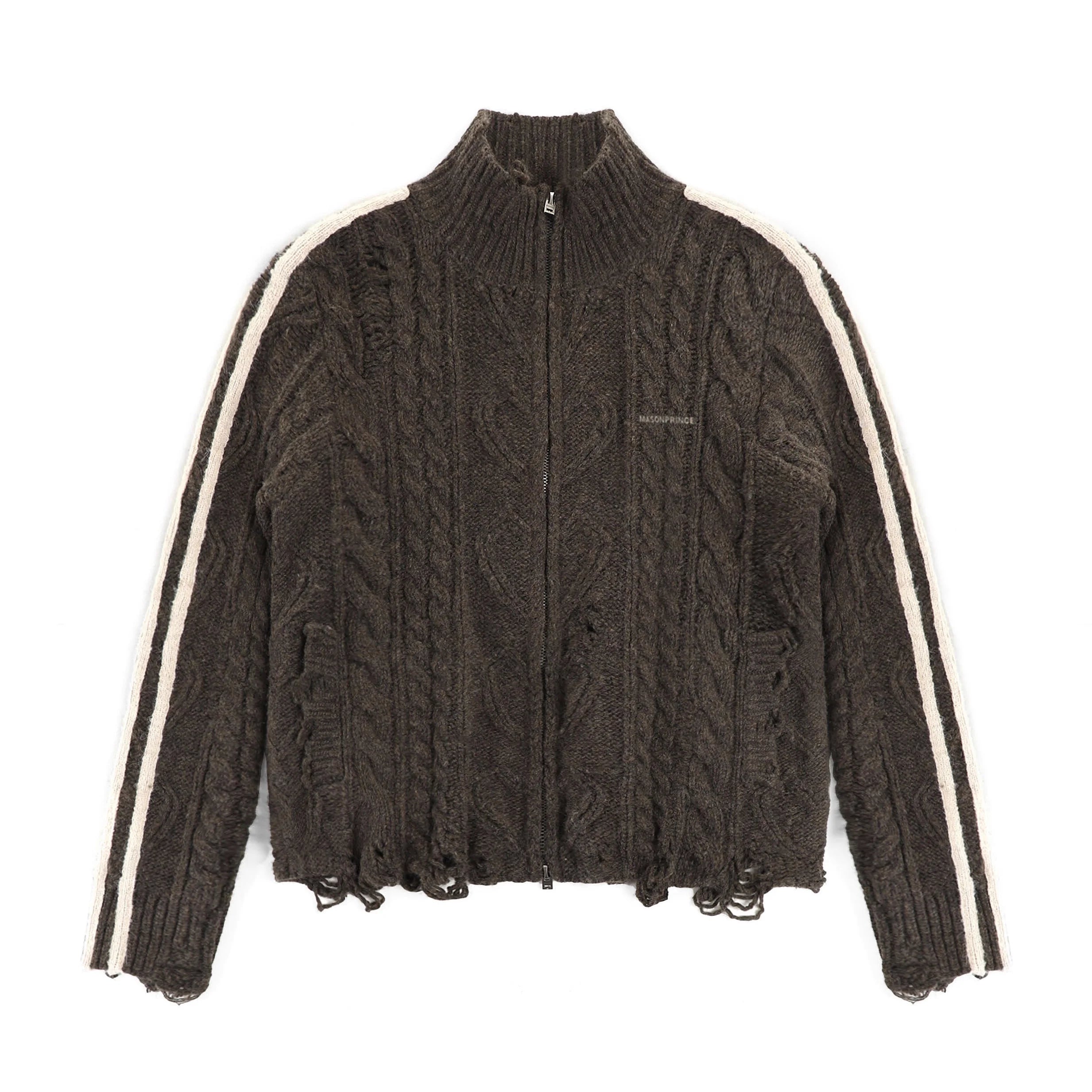 MASONPRINCE Vintage Striped Cable Knit Wool Sweater Cardigan