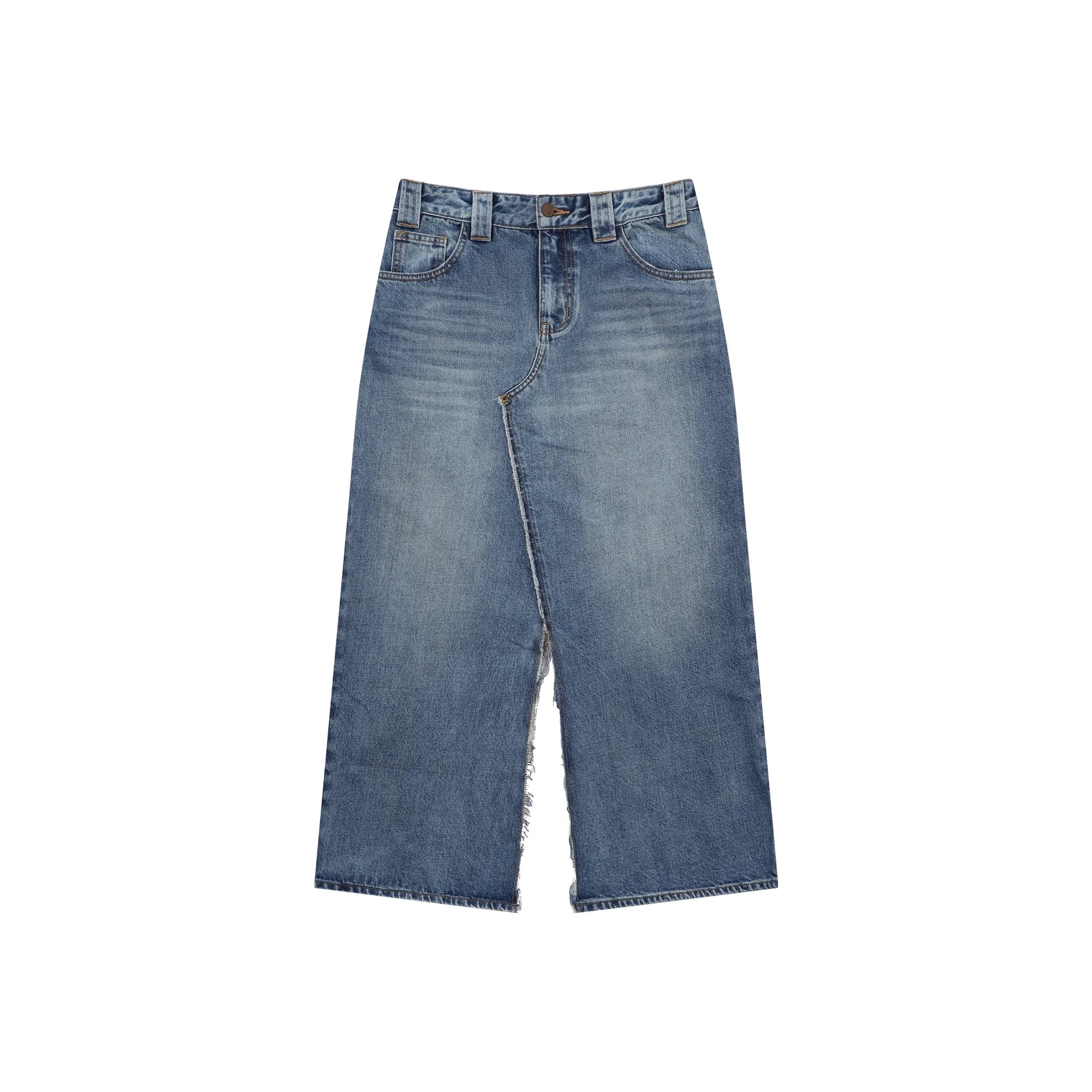 MASONPRINCE Faded Vintage Raw Hem Wide-Leg Denim Culottes