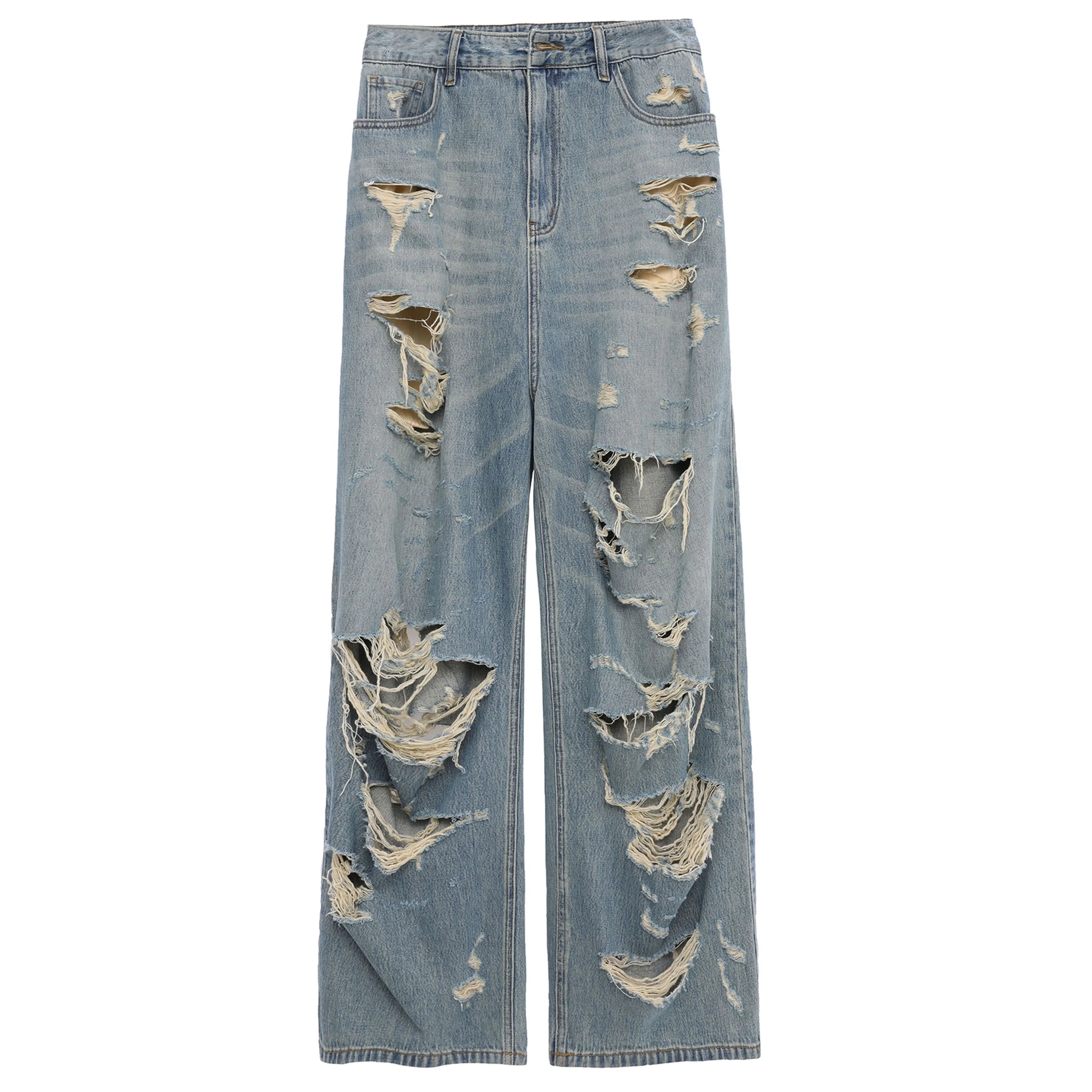 MASONPRINCE Men's High-Waisted Distressed Straight-Leg Jeans