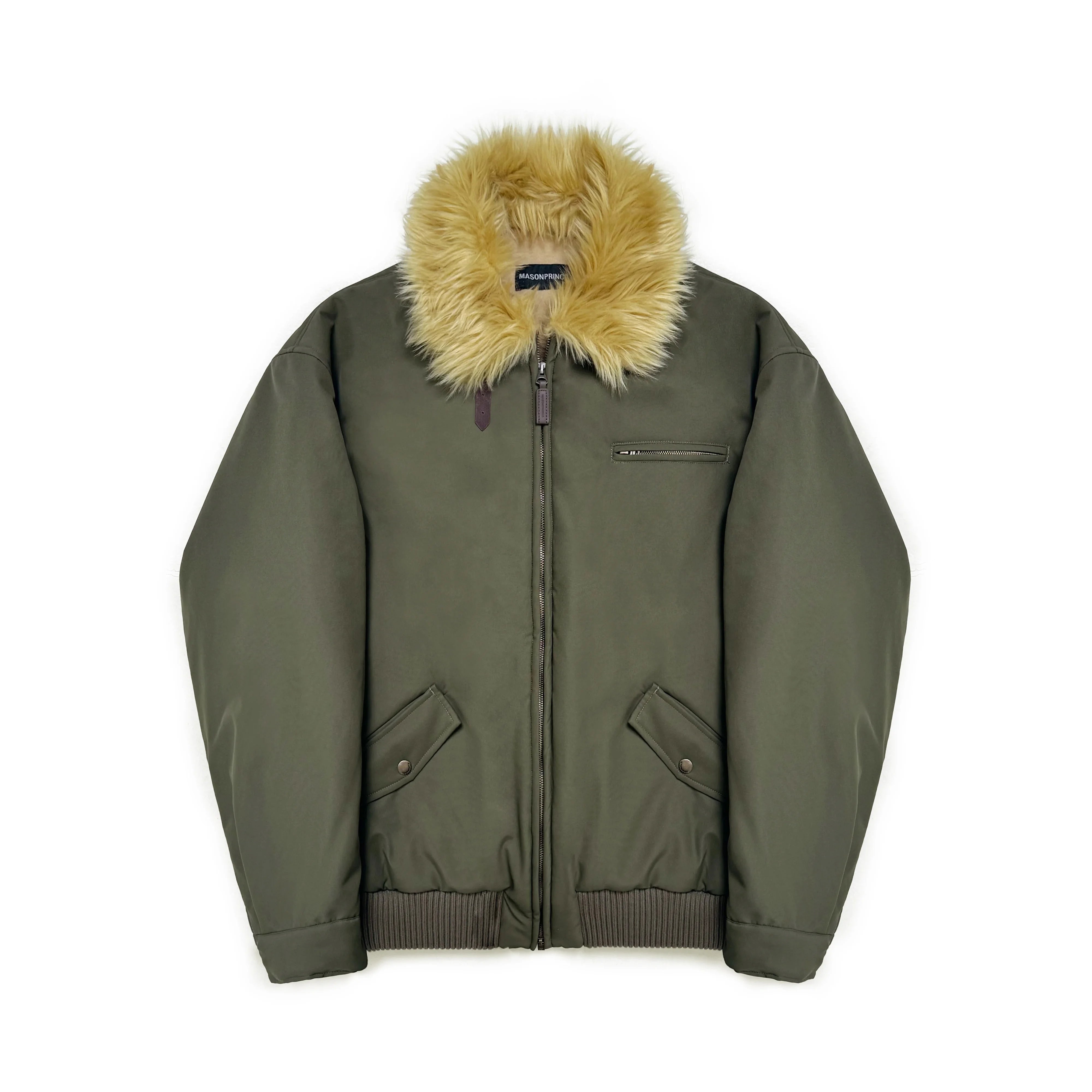 MASONPRINCE Men's Army Green Faux Fur Collar Cotton Parka Jacket