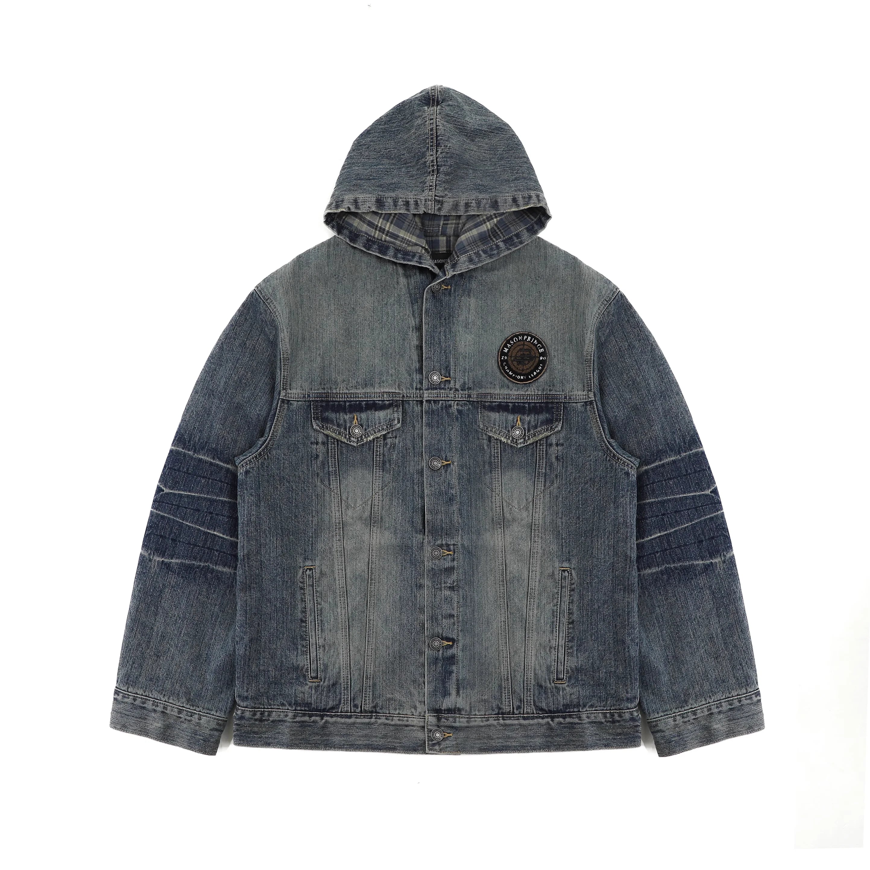 MASONPRINCE Plaid Hooded Denim Jacket