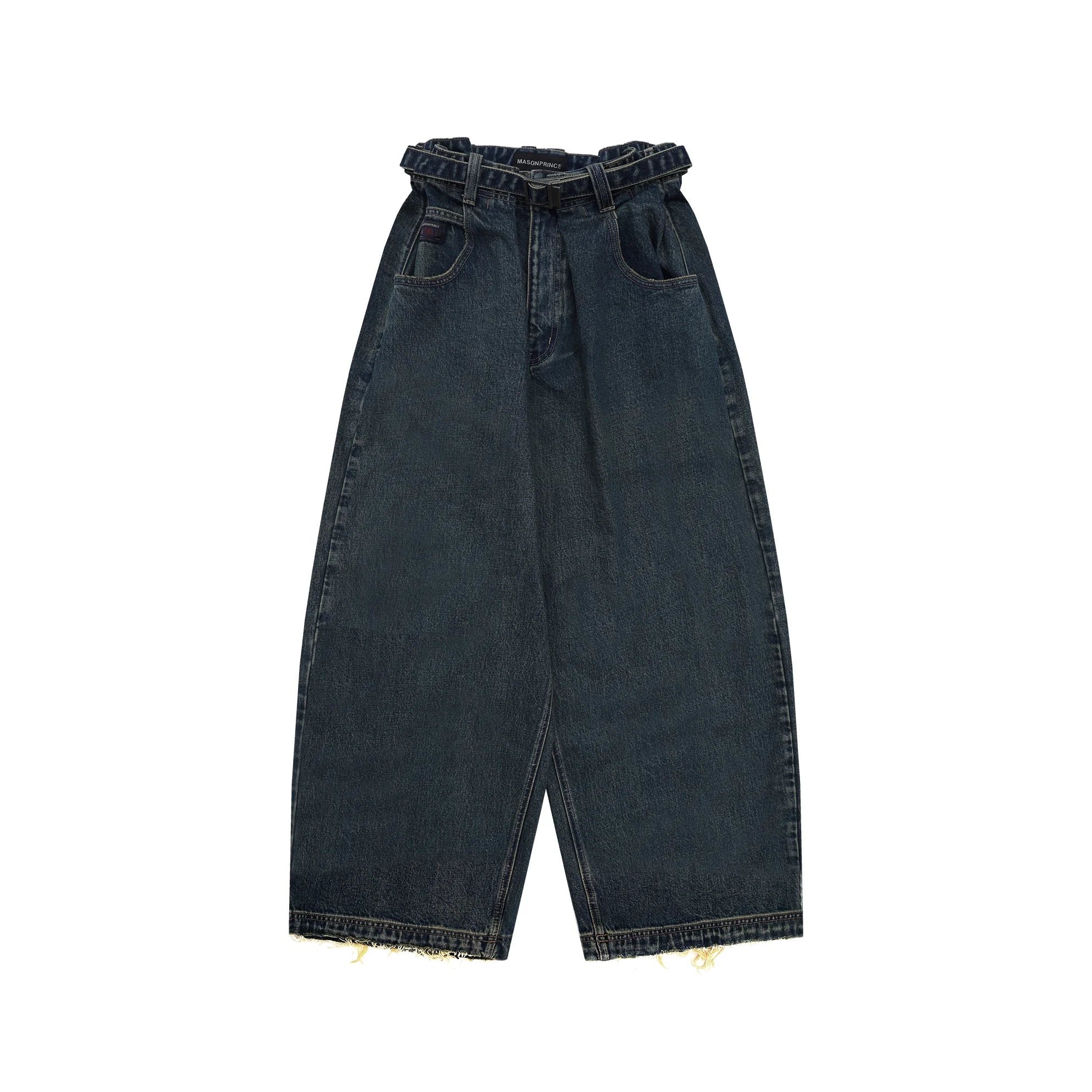 MASONPRINCE Women's Paperbag Waist Wide-Leg Jeans with Belt