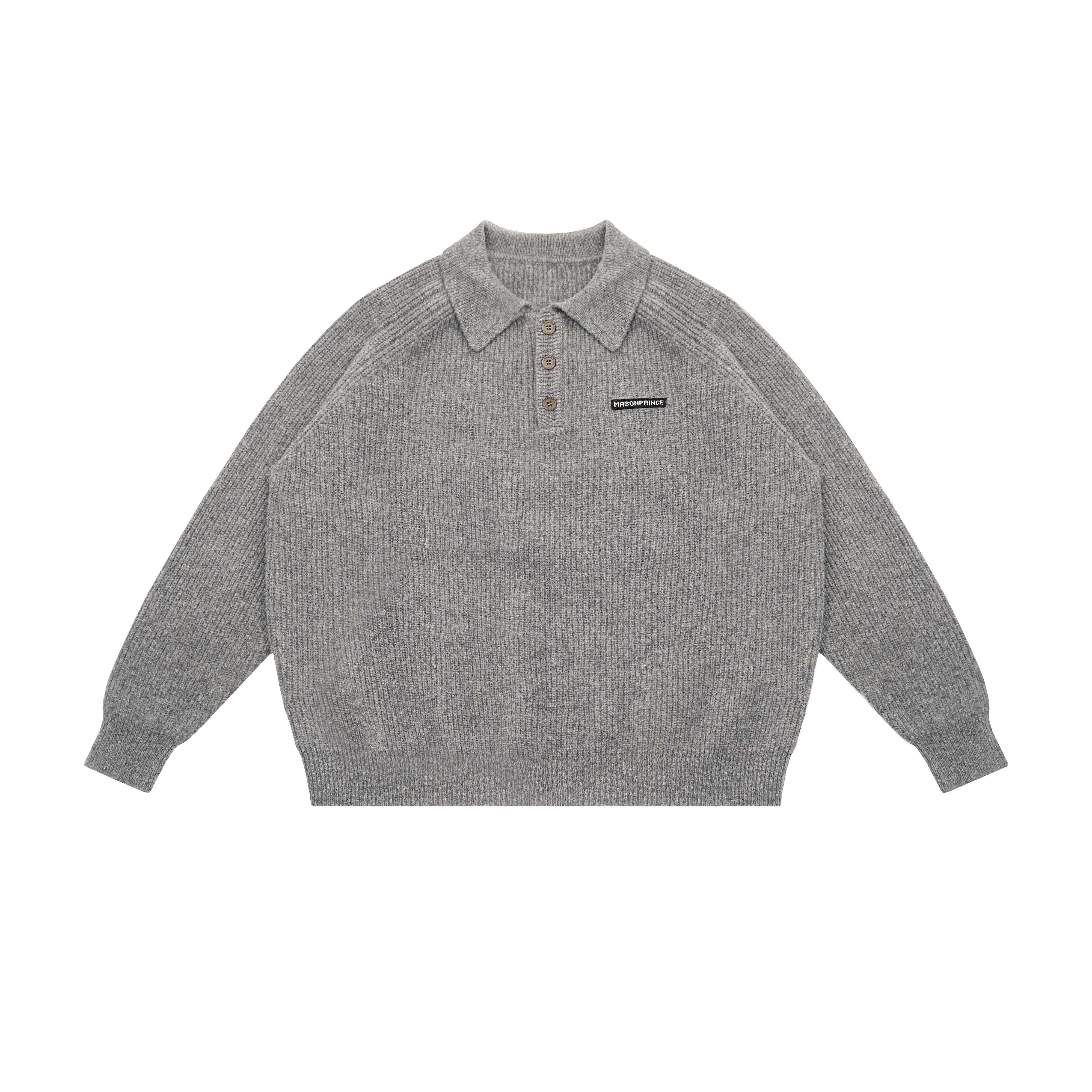MASONPRINCE Textured Wool Knit Polo Sweater