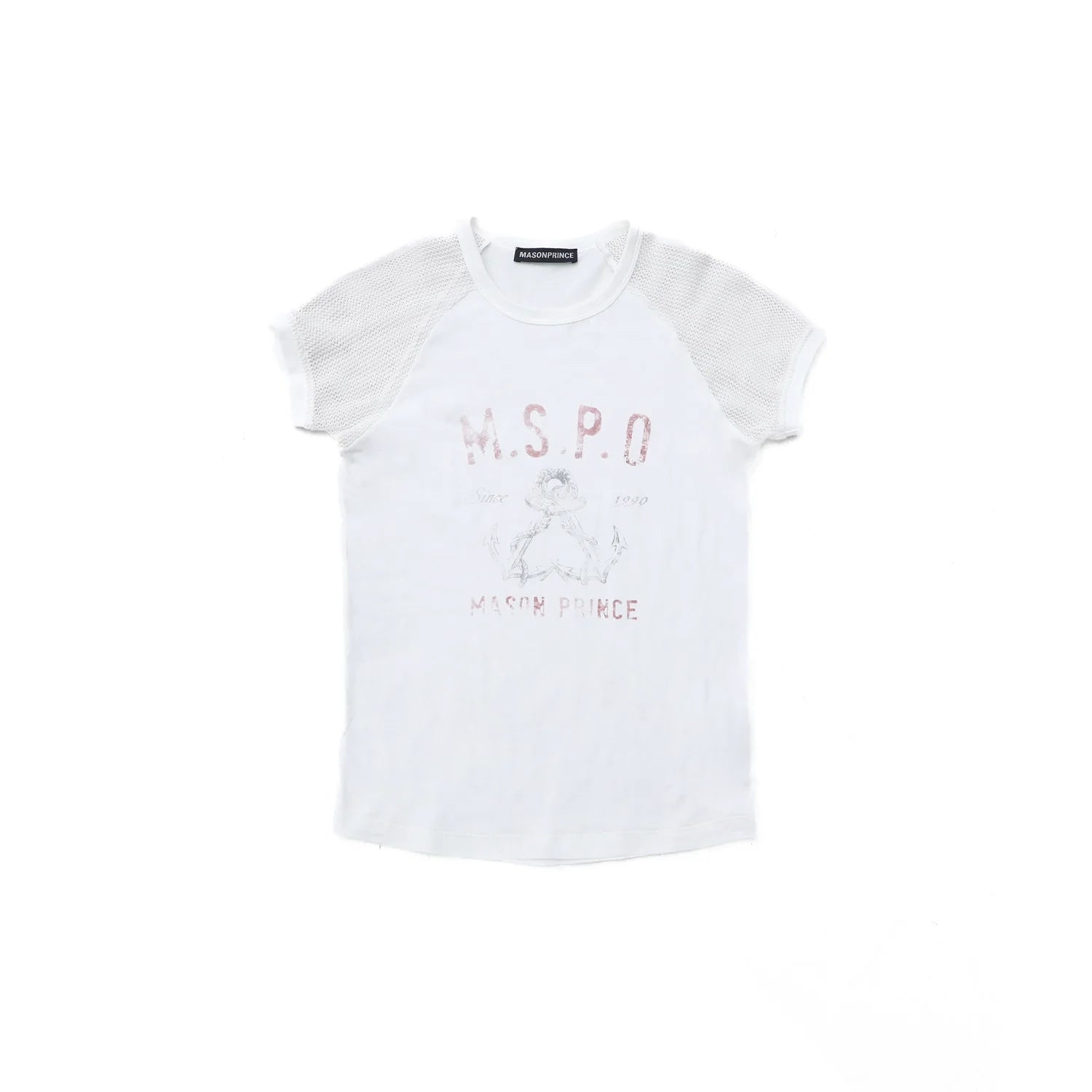 MASONPRINCE Washed Linen Cotton Mesh Sleeve Graphic T-Shirt