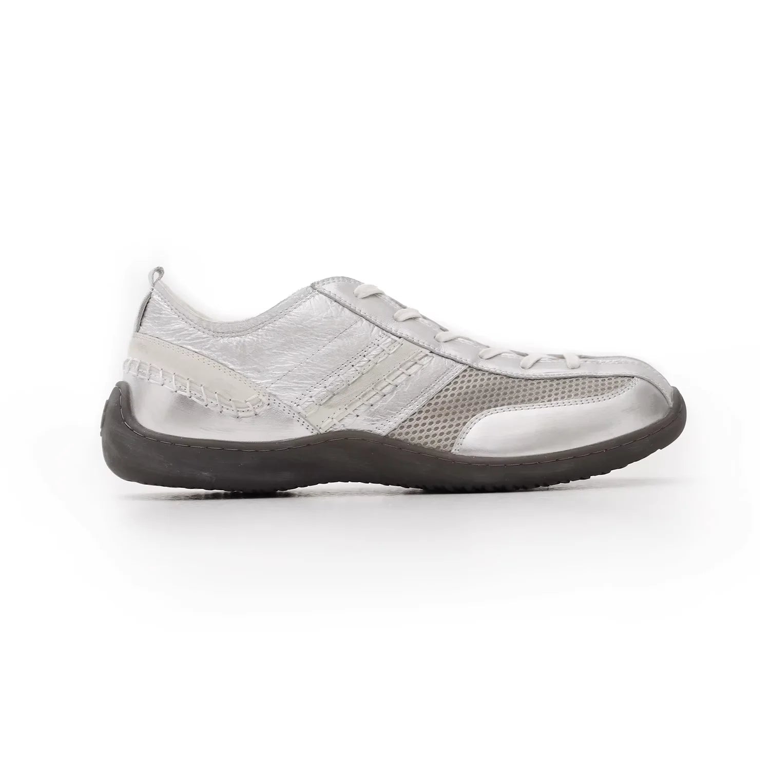 MASONPRINCE Women's Liquid Silver Mesh Cowhide Sneakers