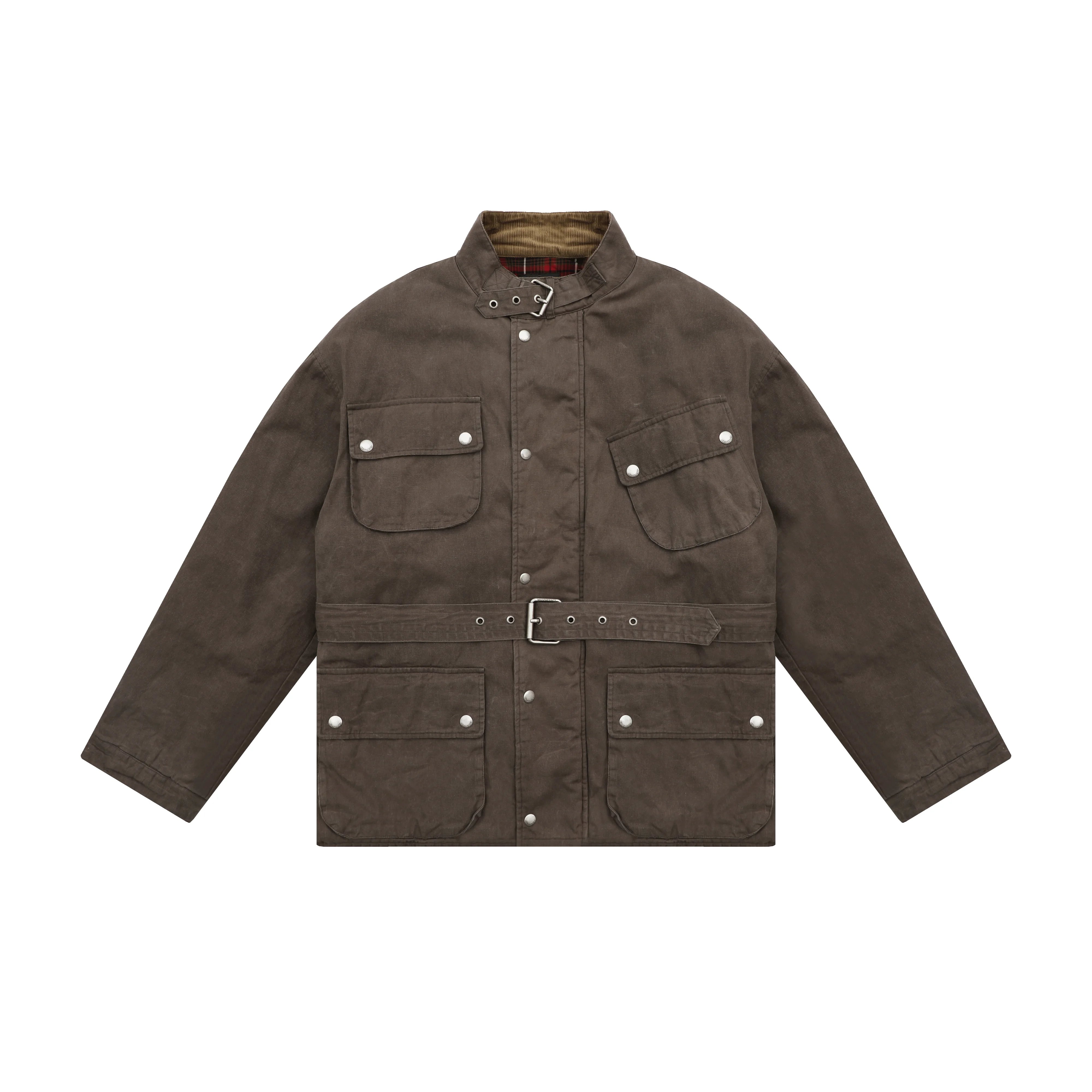 MASONPRINCE Men's Waxed Cotton Jacket with Corduroy Collar and Tartan Lining