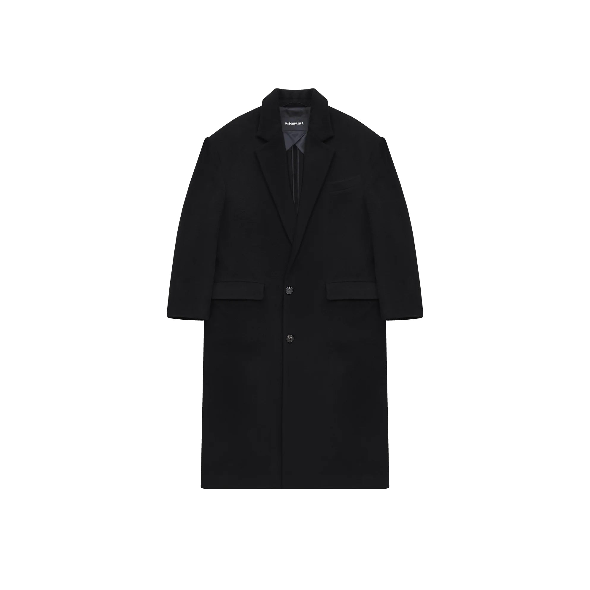 MASONPRINCE Men's Classic Black Wool-Blend Overcoat