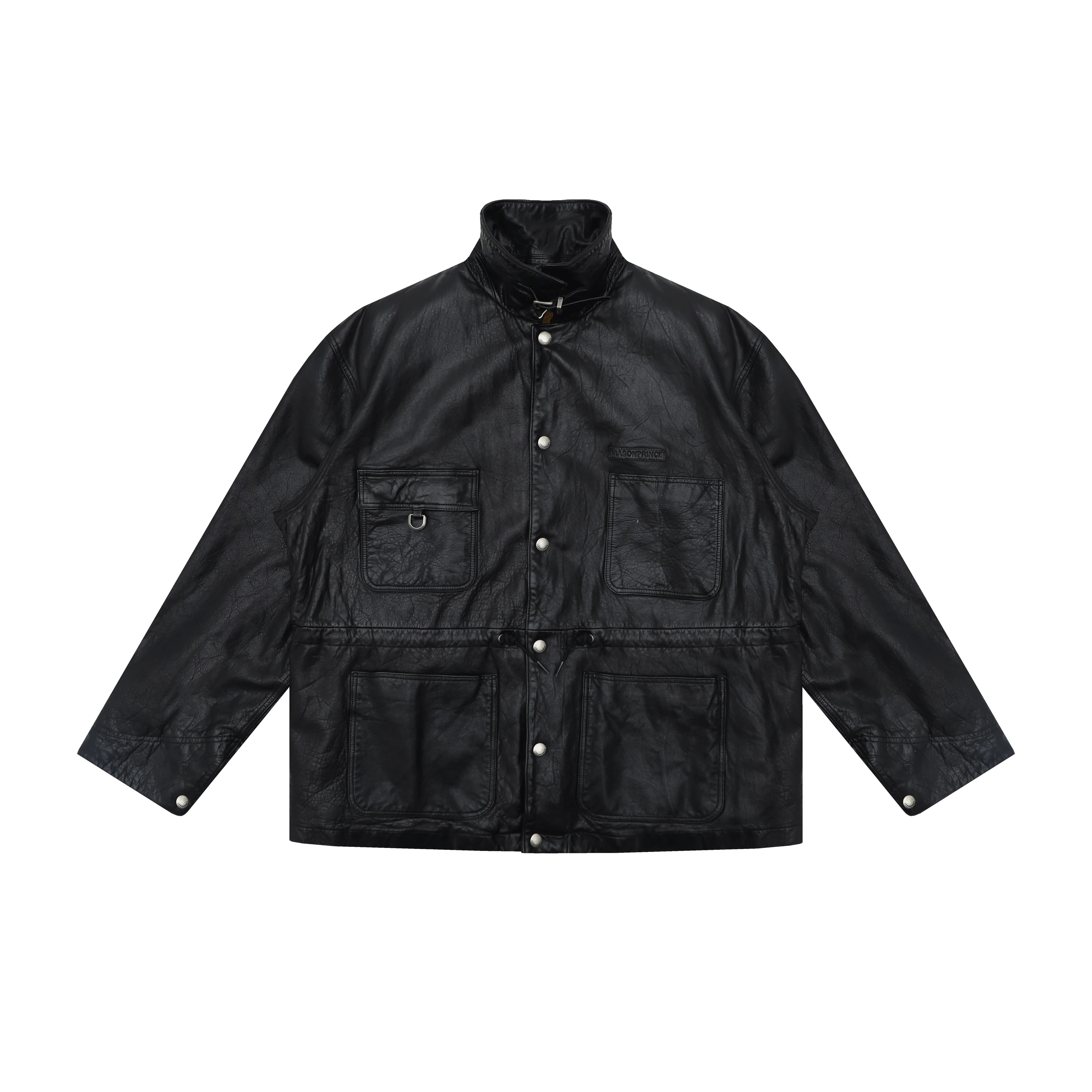 MASONPRINCE Men's Oversized Sheepskin Leather Jacket with Detachable Colorblock Design