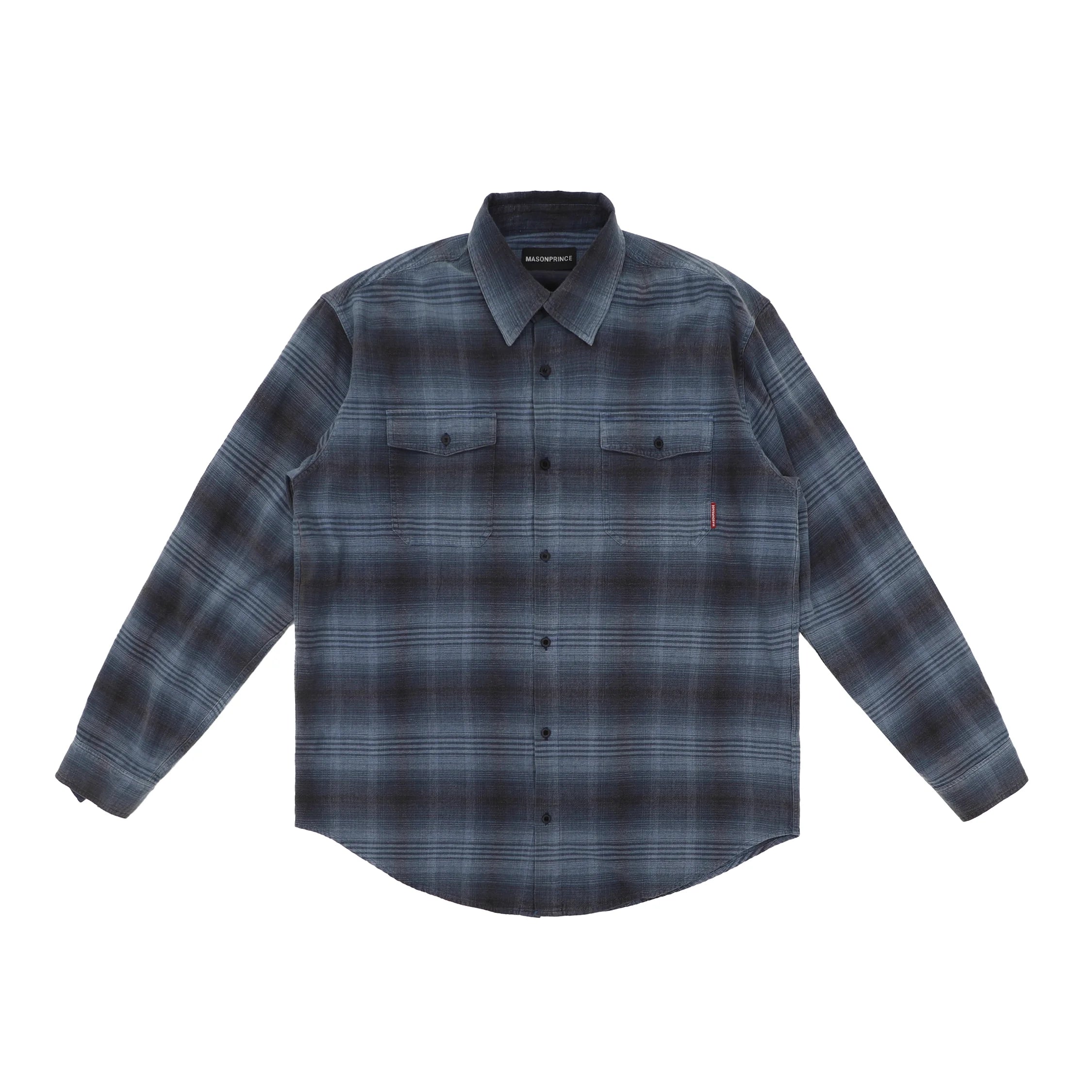 MASONPRINCE Black and Blue Gradient Plaid Flannel Shirt