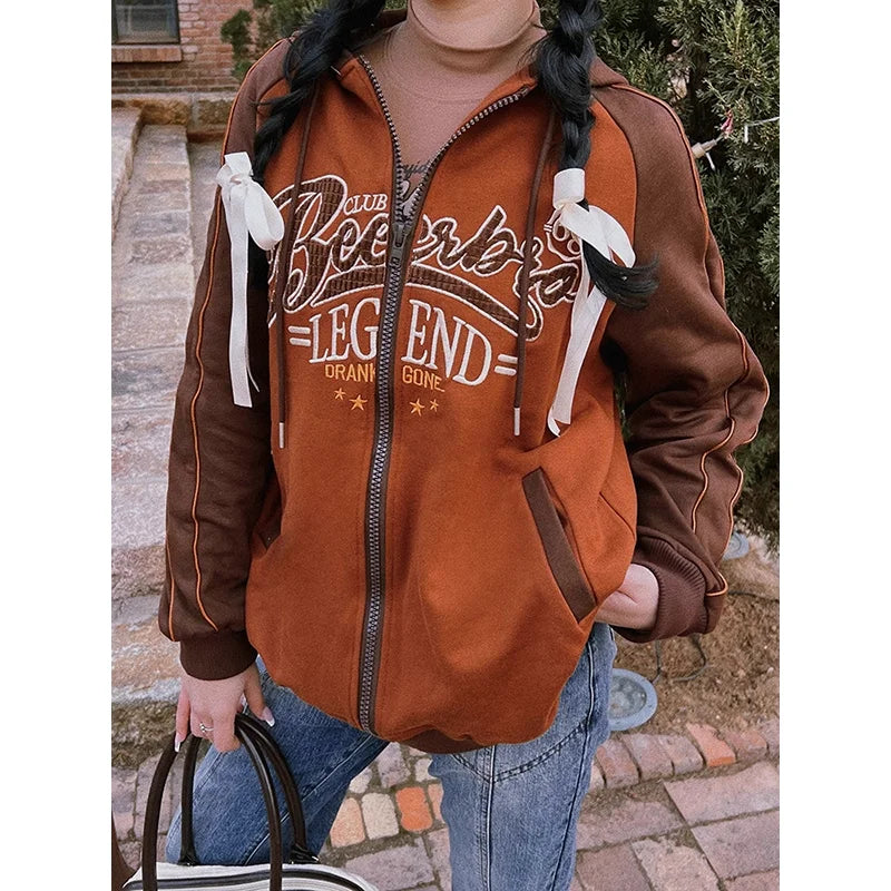 BeerBro Women's Oversized Raglan Sleeve Zip-Up Hoodie