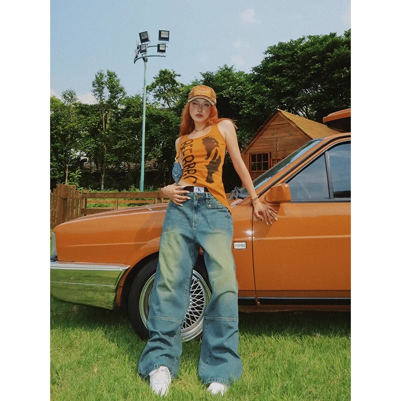 BeerBro Women's Washed Blue Straight-Leg Denim Jeans