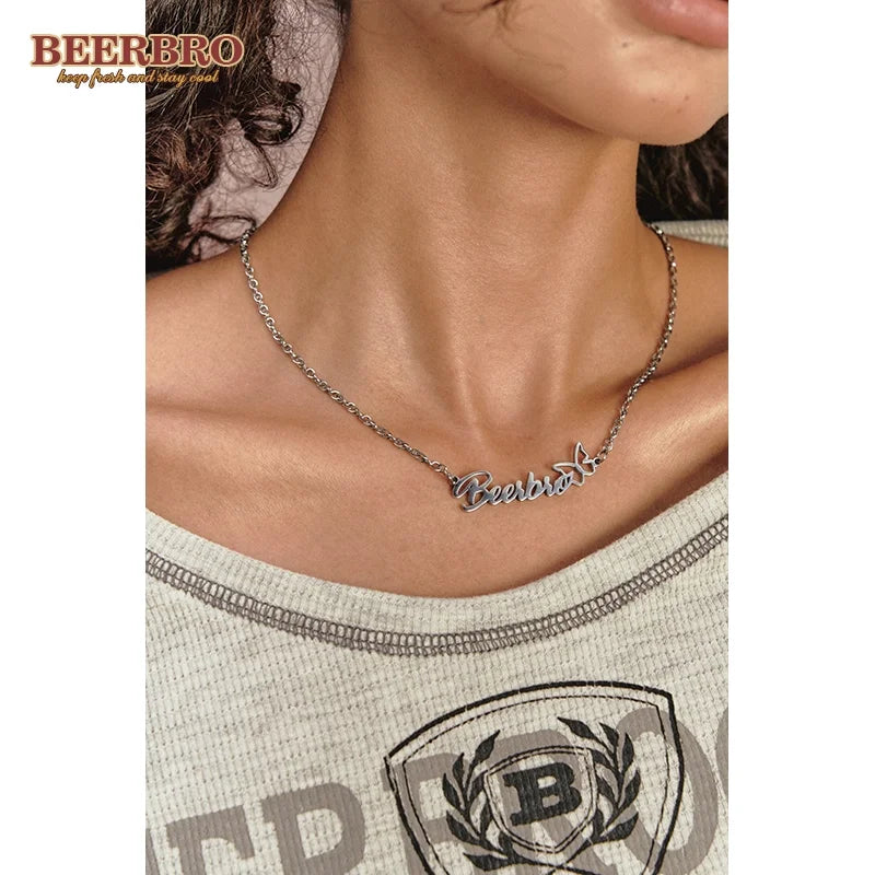BeerBro Personalized Butterfly Letter Necklace for Women
