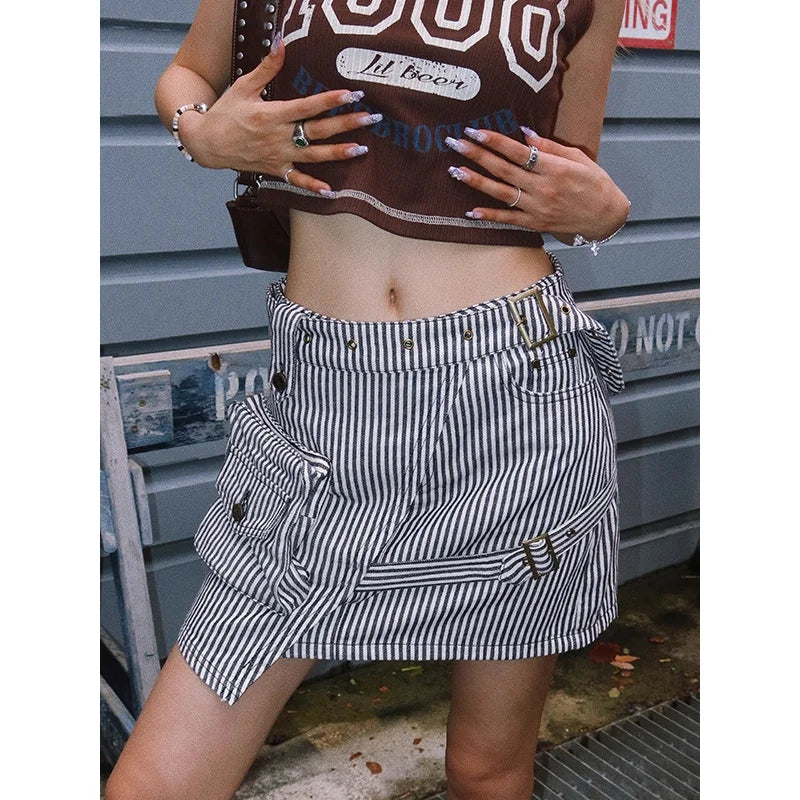 BeerBro Striped High-Waisted Skort Mini Skirt for Women