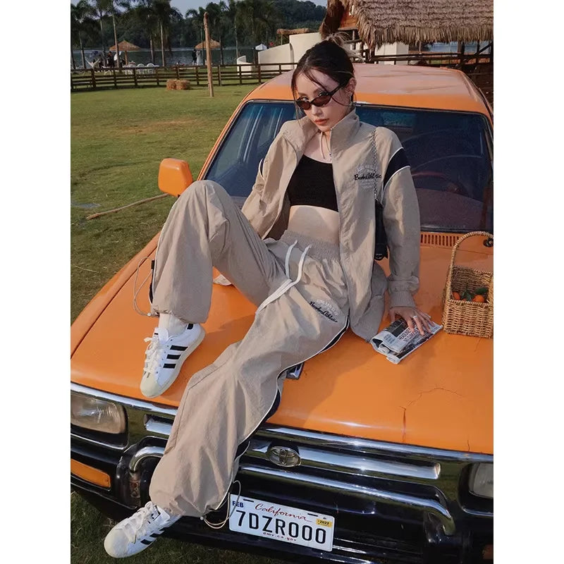 BeerBro Two-Piece Streetwear Windbreaker Jacket and Drawstring Shorts Set