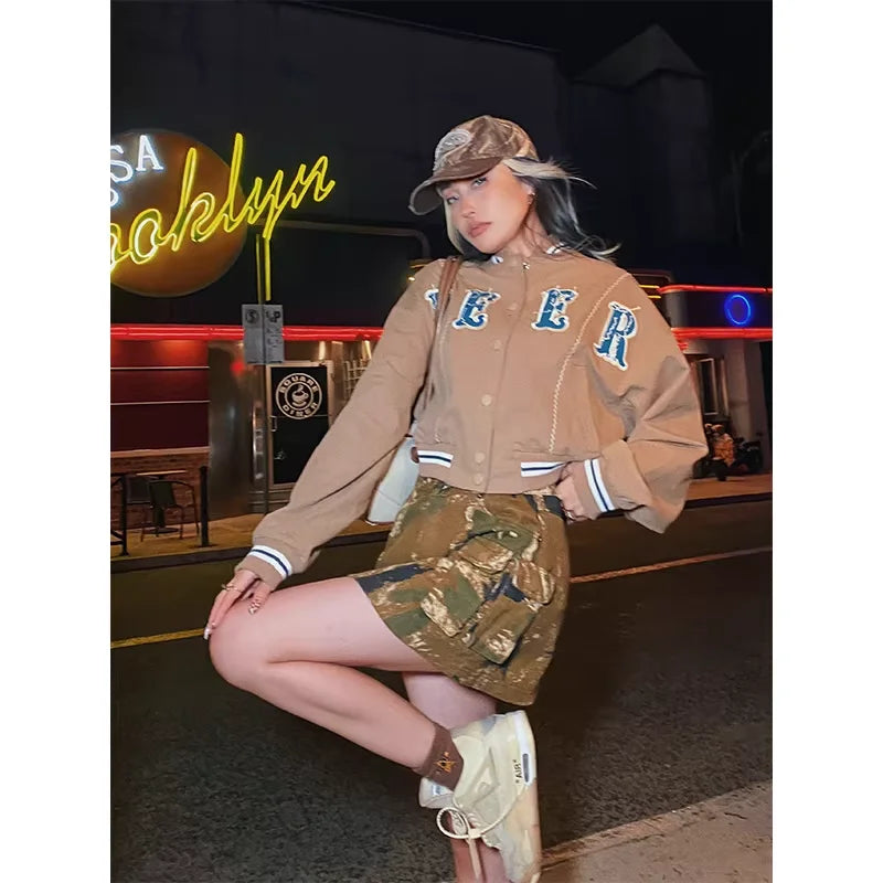 BeerBro Women's Y2K Cargo Mini Skirt with Flap Pockets