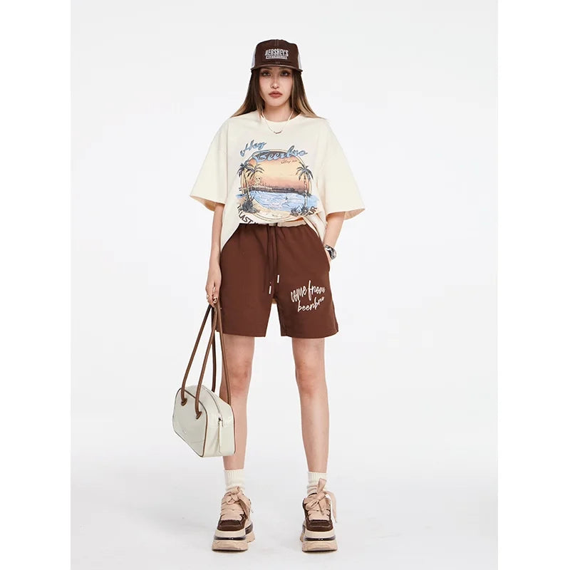 BeerBro High-Waisted Patchwork Embroidered Casual Shorts for Women