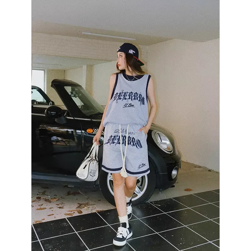 BeerBro Women’s Gothic Lettering Tank Top and Sports Shorts Set